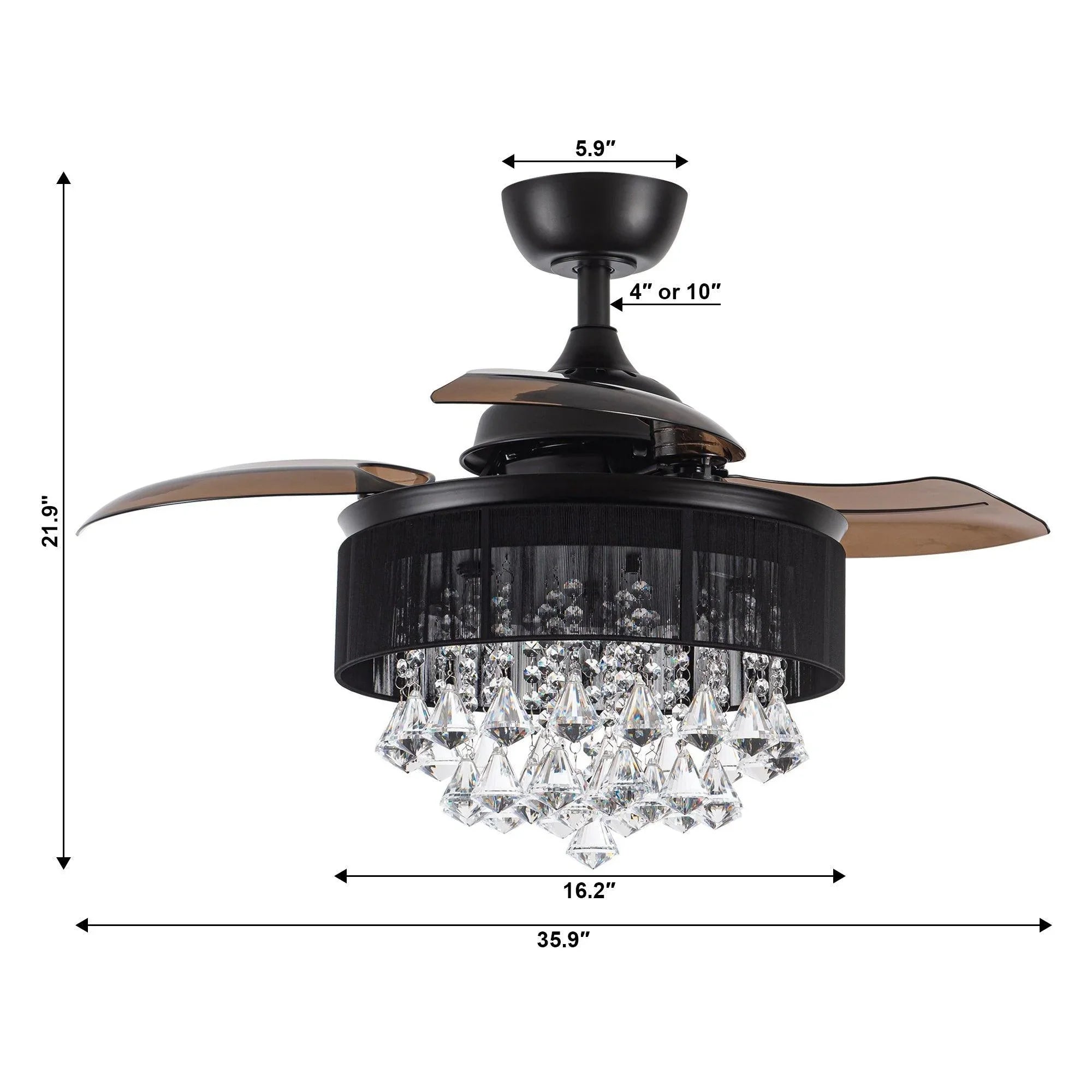 36" Bangaiore Modern Downrod Mount Crystal Ceiling Fan with Lighting and Remote Control - ParrotUncle