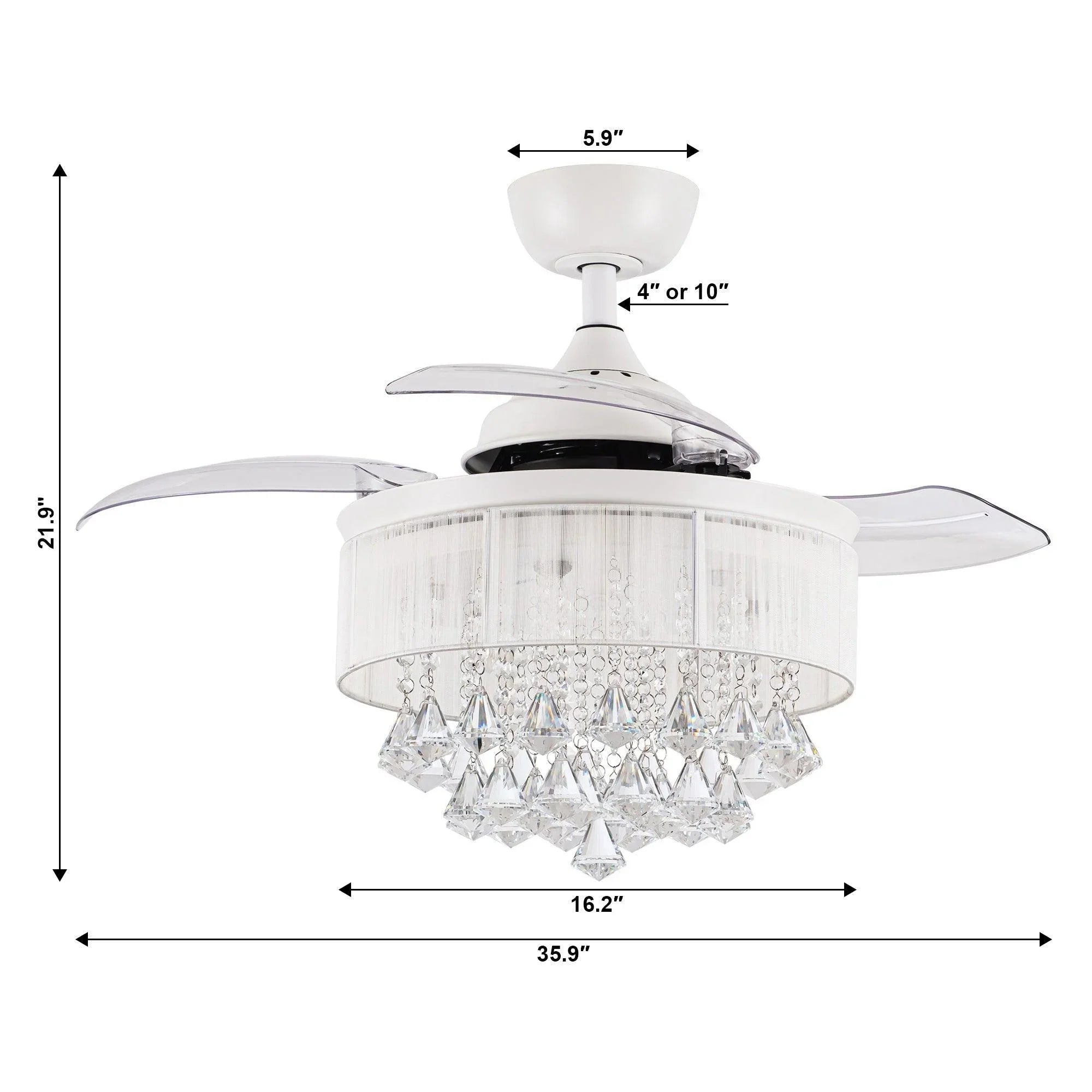36" Bangaiore Modern Downrod Mount Crystal Ceiling Fan with Lighting and Remote Control - ParrotUncle