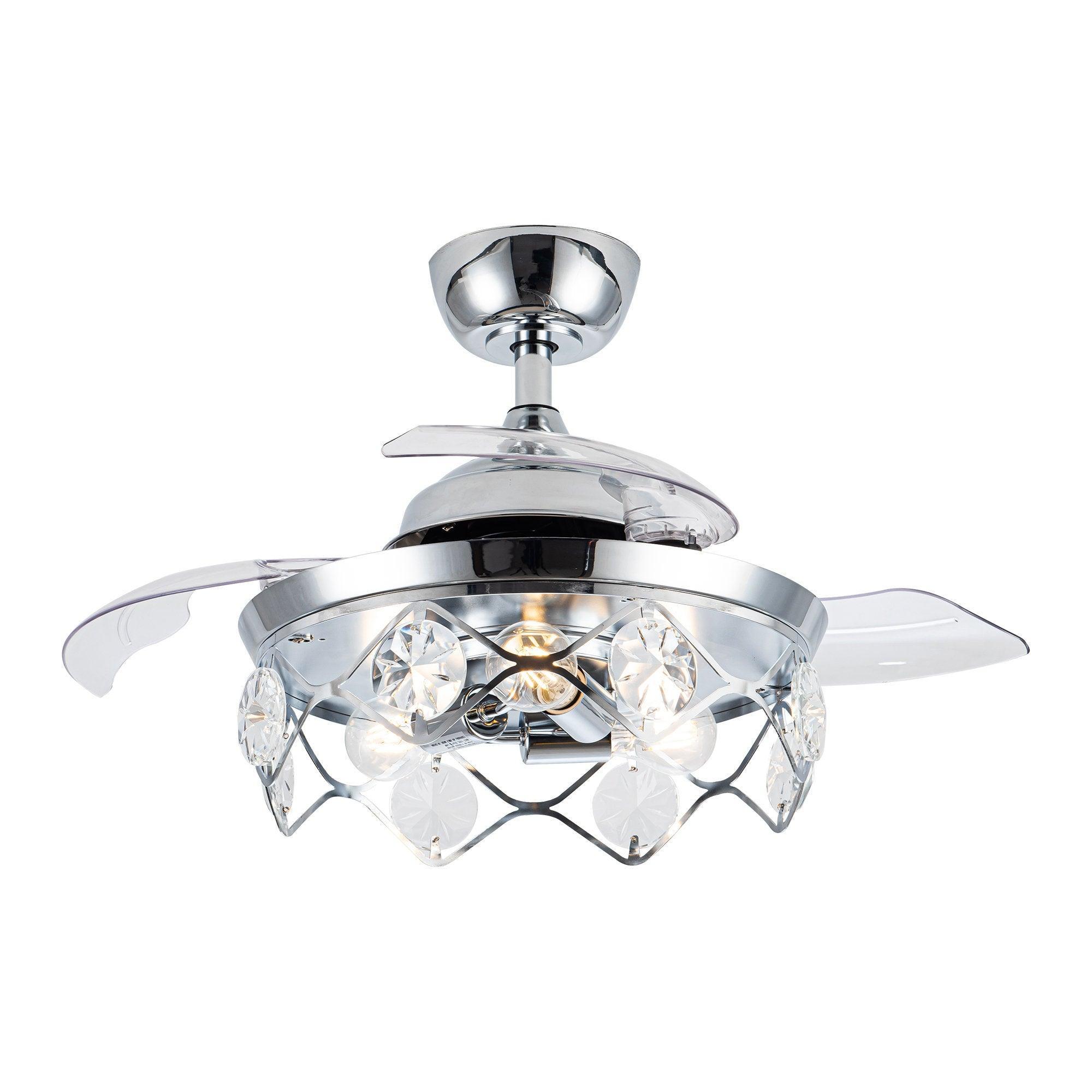 36" Broxburne Modern Chrome Flush Mount Crystal Ceiling Fan with Lighting and Remote Control - ParrotUncle