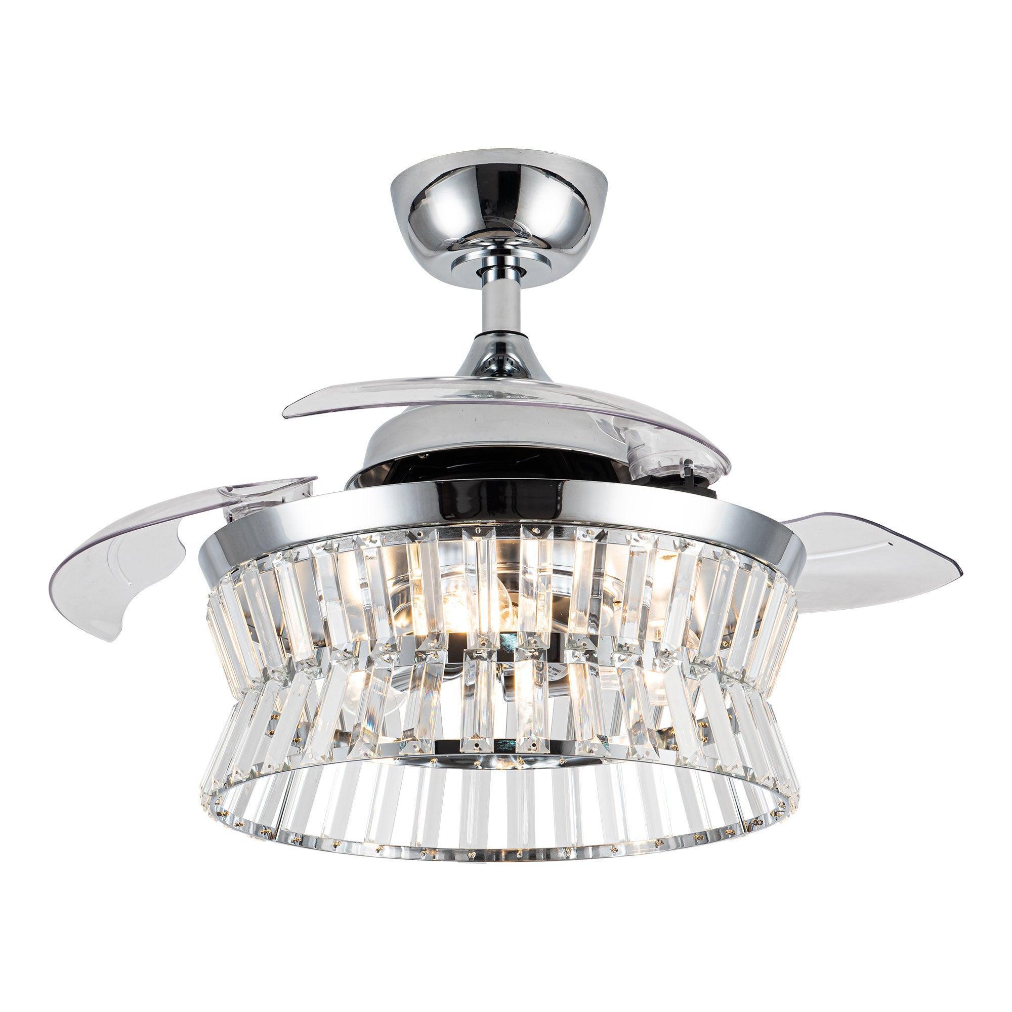 36" Prayag Modern Downrod Mount Crystal Ceiling Fan with Lighting and Remote Control - ParrotUncle