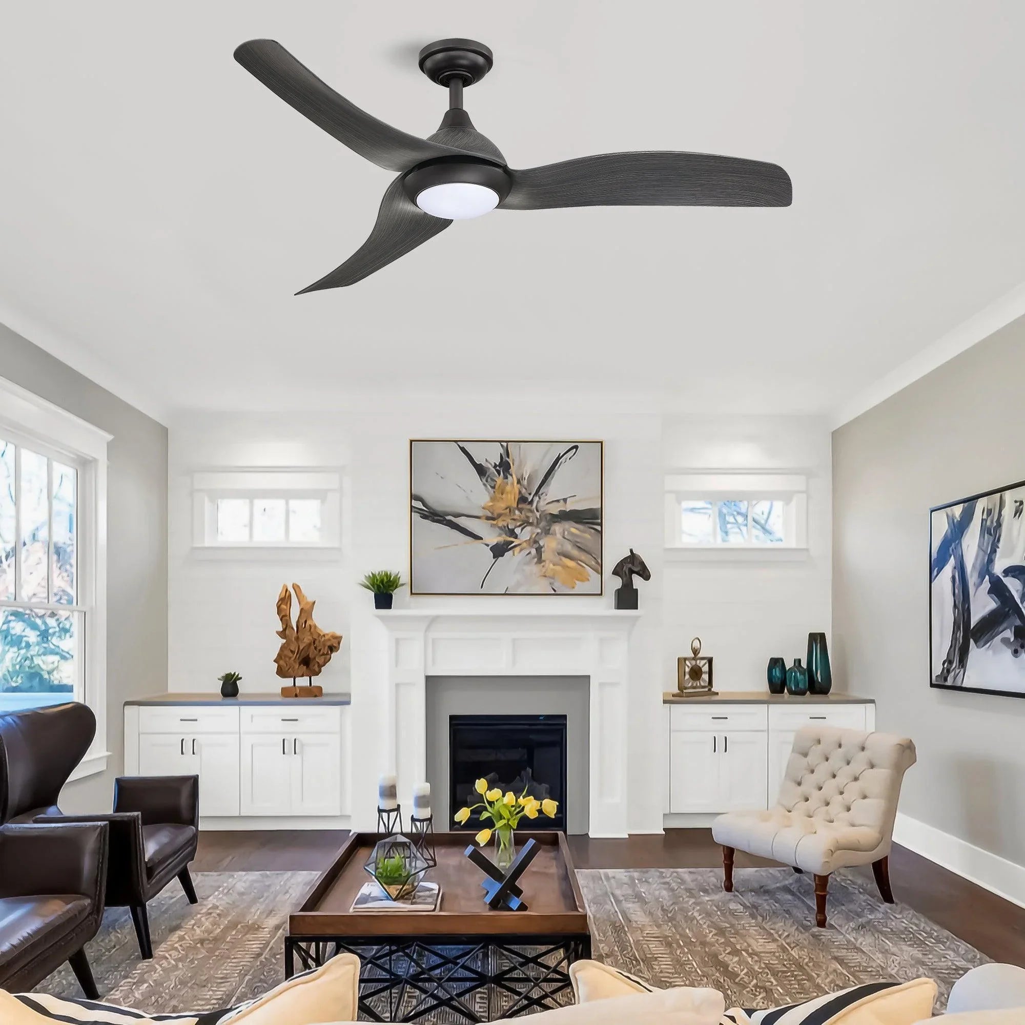 52" Industrial DC Motor Downrod Mount Reversible Ceiling Fan with LED Lighting and Remote Control