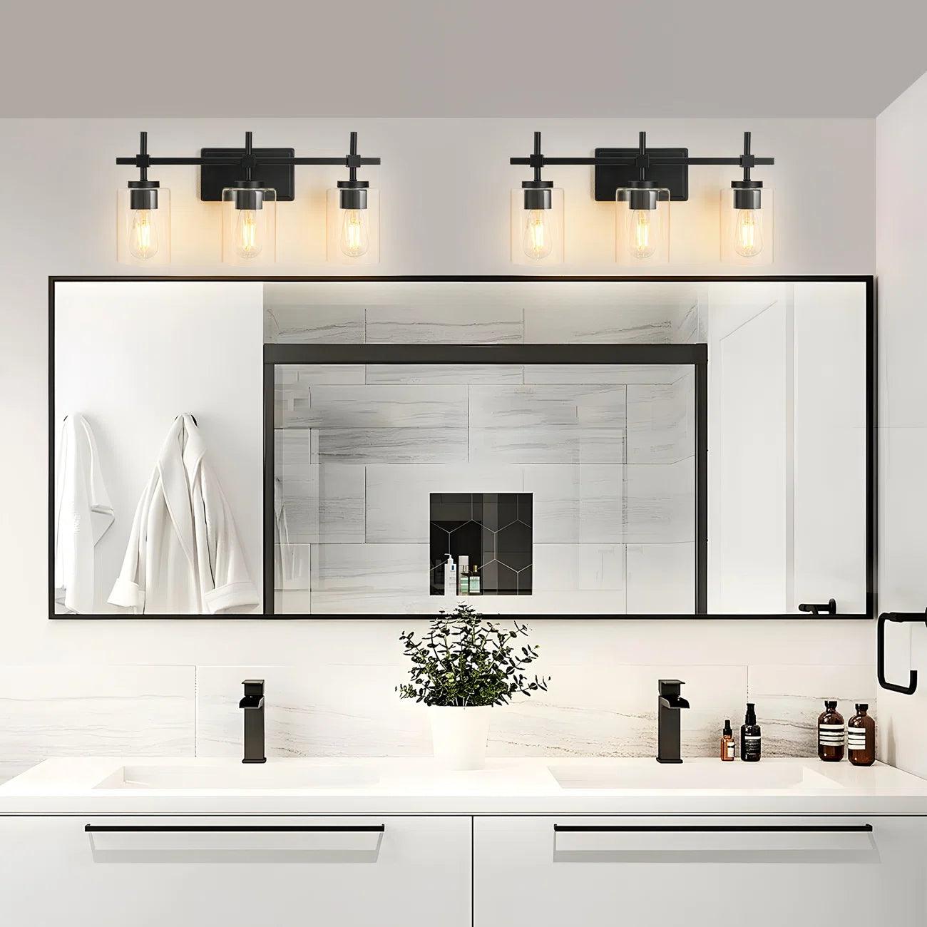 Jasper 3-Light Modern Clear Glass Bathroom Vanity Light, Black & Nickel