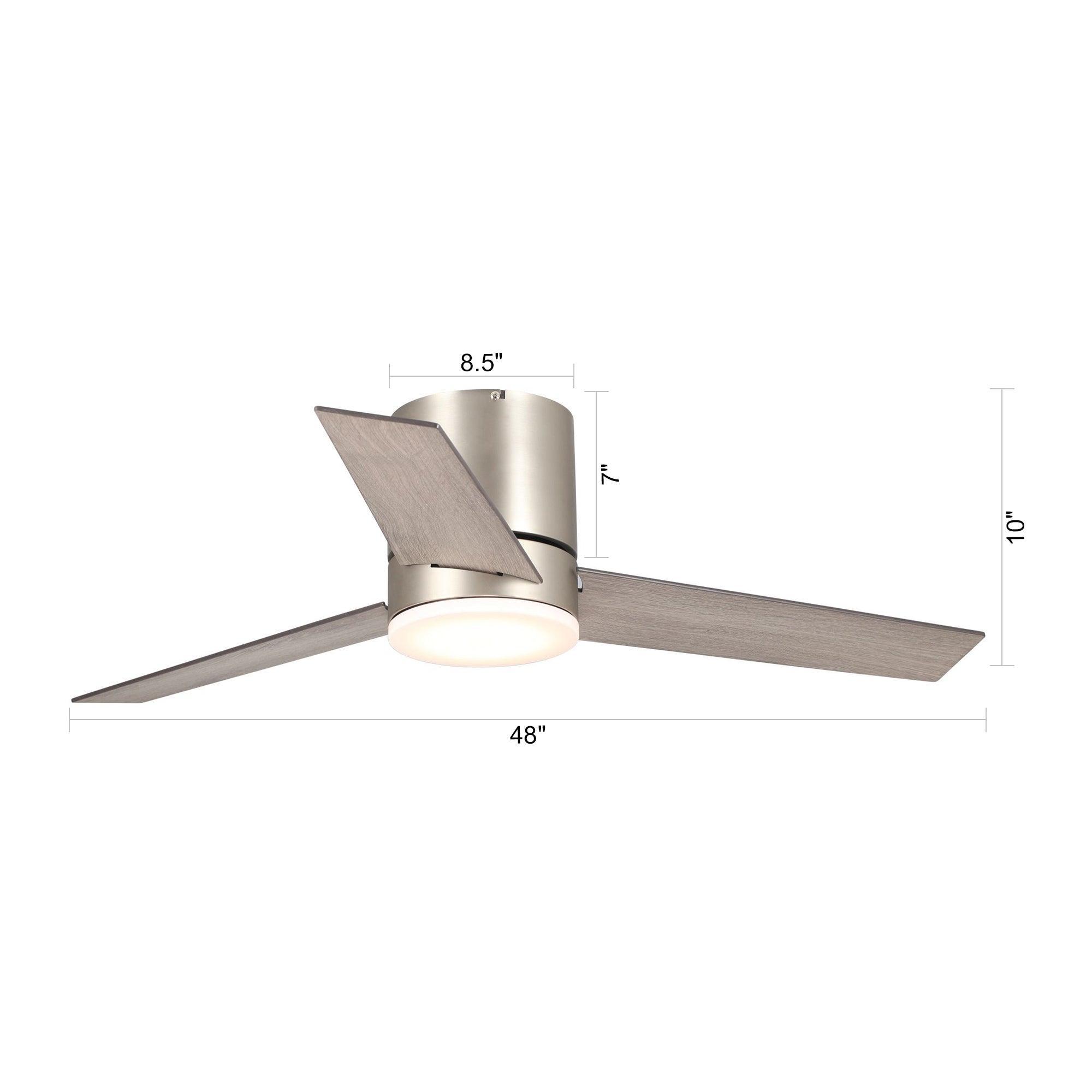 48" Modern Satin Nickel Flush Mount Reversible Ceiling Fan with Lighting and Remote Control - ParrotUncle