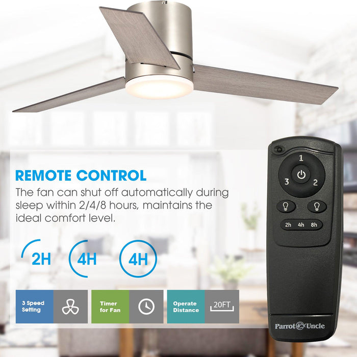 48" Modern Satin Nickel Flush Mount Reversible Ceiling Fan with Lighting and Remote Control - ParrotUncle