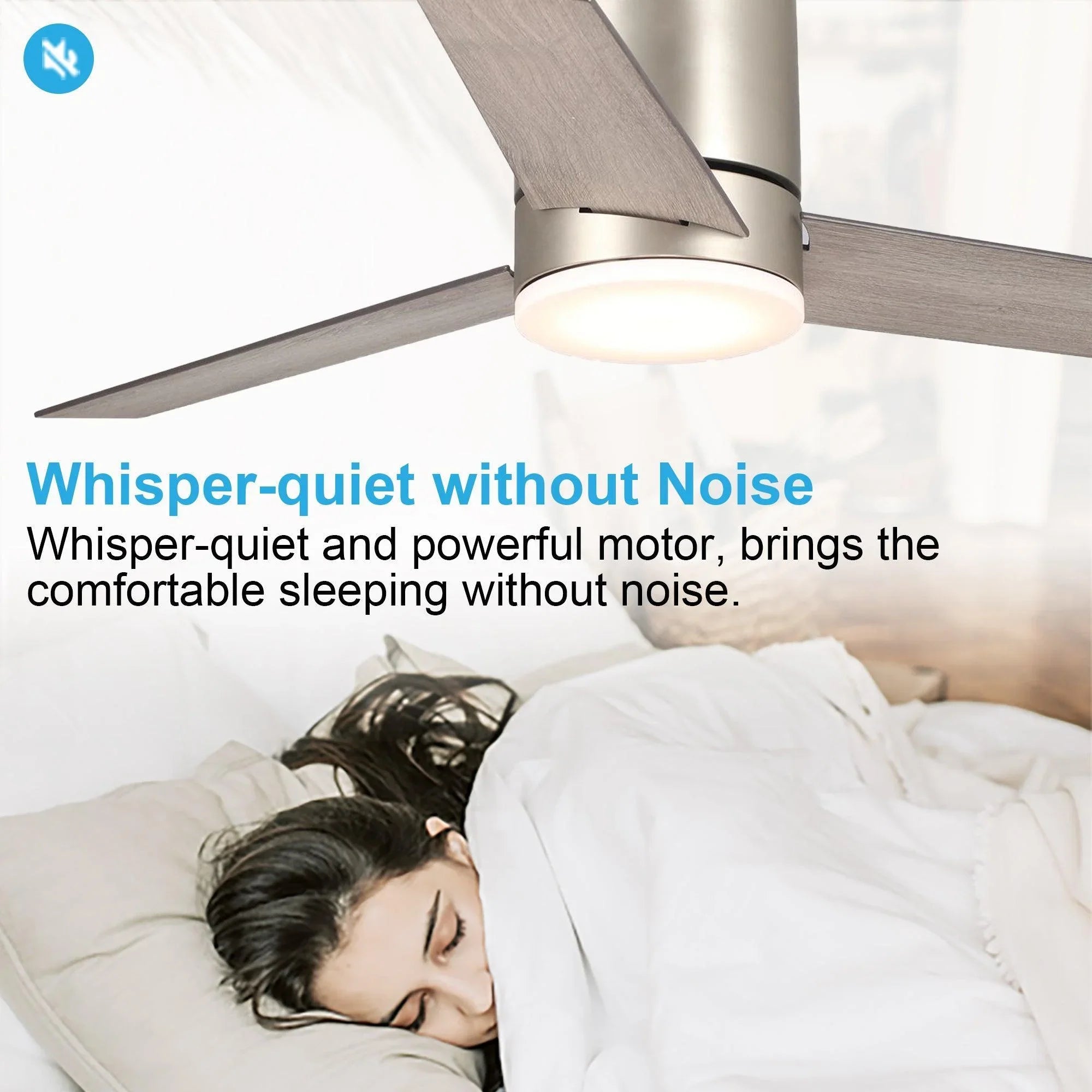 48" Modern Satin Nickel Flush Mount Reversible Ceiling Fan with Lighting and Remote Control - ParrotUncle