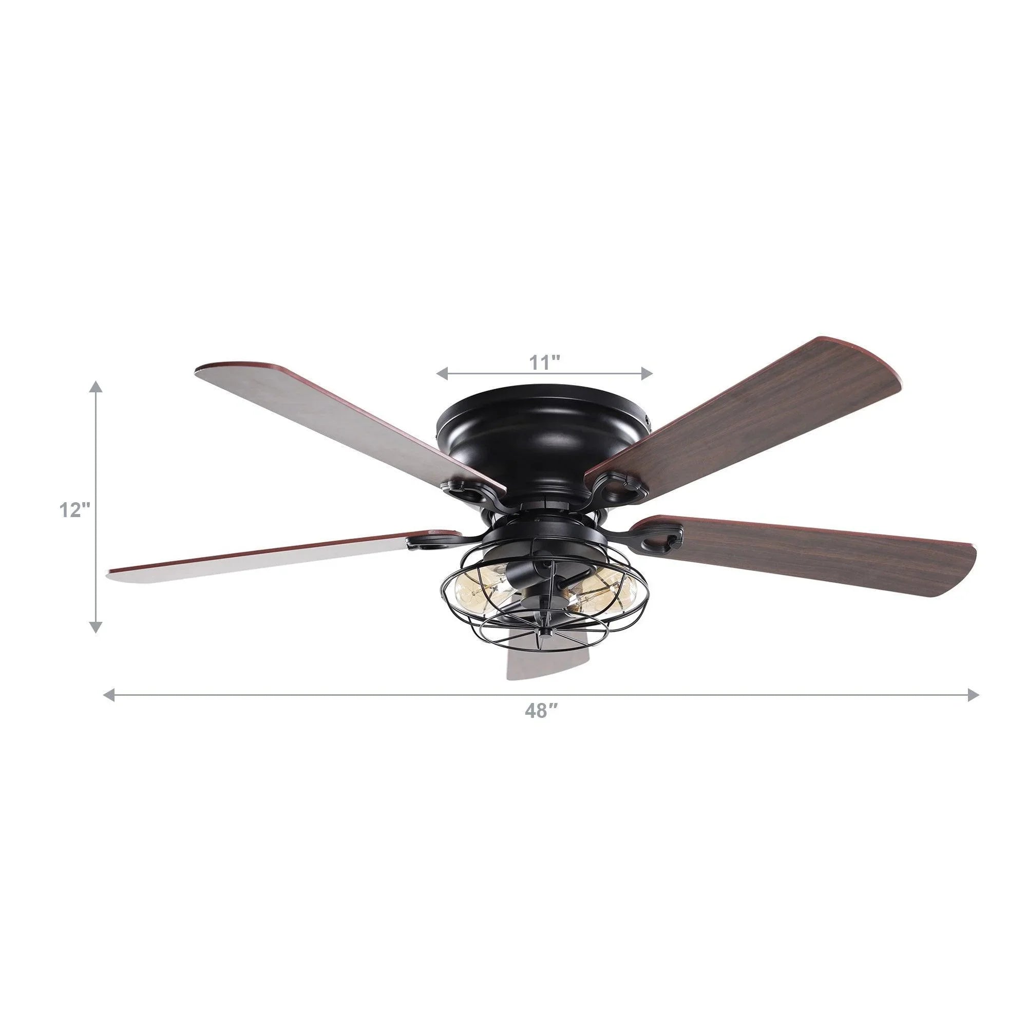 48" Ummuhan Industrial Flush Mount Reversible Ceiling Fan with Lighting and Remote Control - ParrotUncle