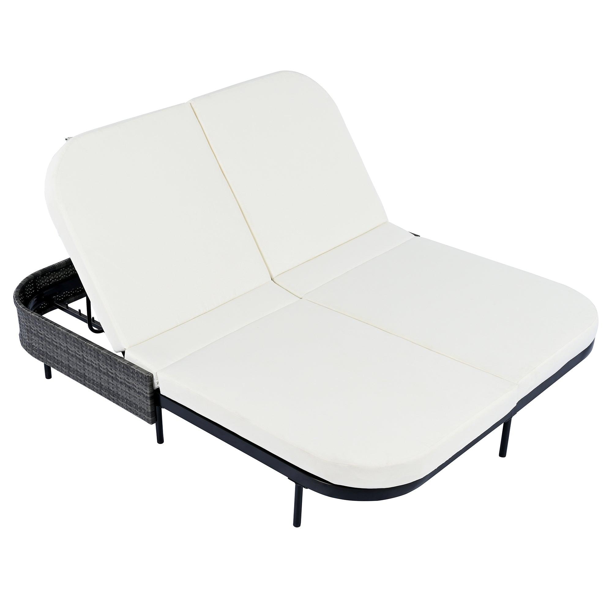 Tumbona de exterior de ratán con respaldo ajustable en 5 posiciones y cojines y almohadas extraíbles para jardín, patio y piscina.