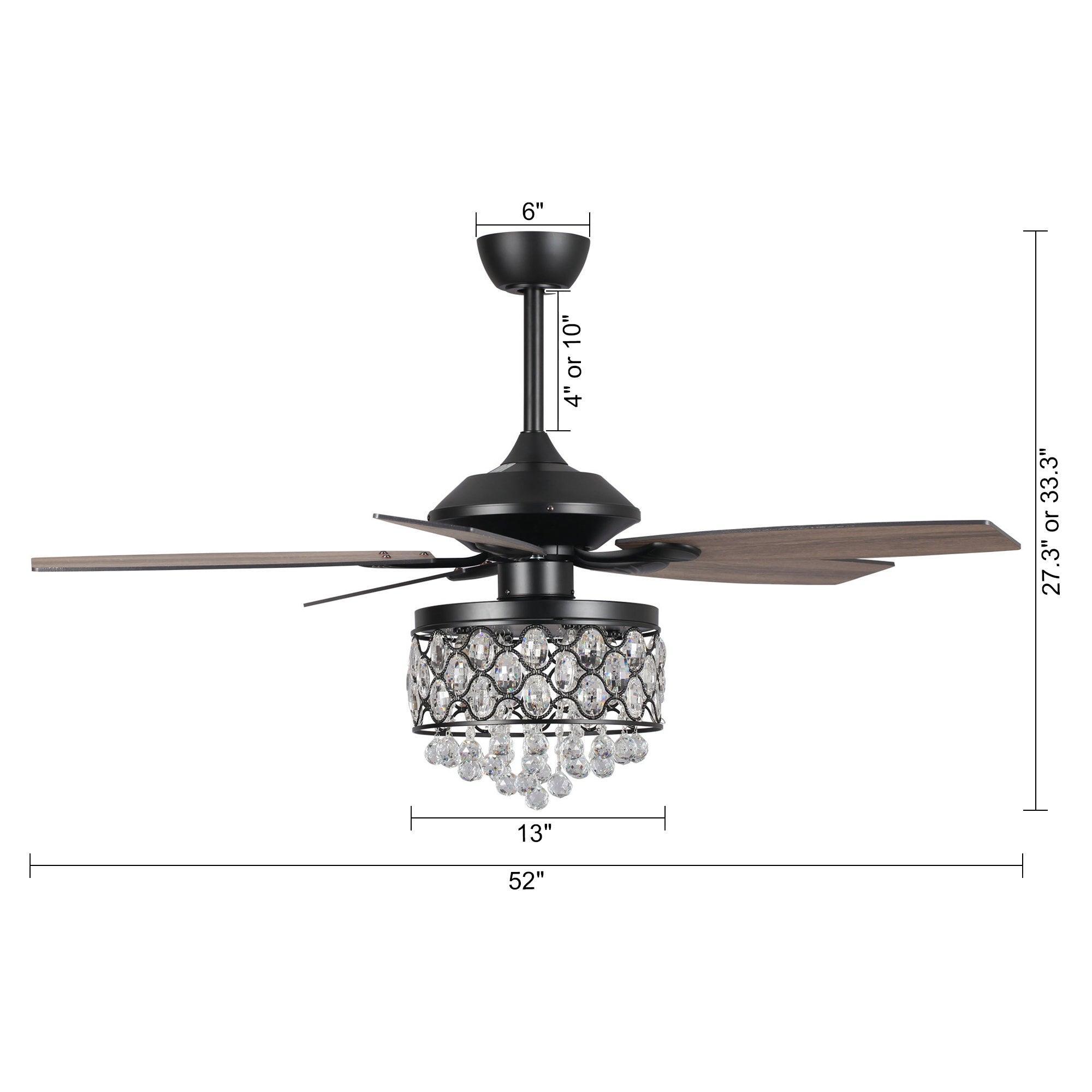 52" Berkshire Modern Downrod Mount Reversible Crystal Ceiling Fan with Lighting and Remote Control - ParrotUncle