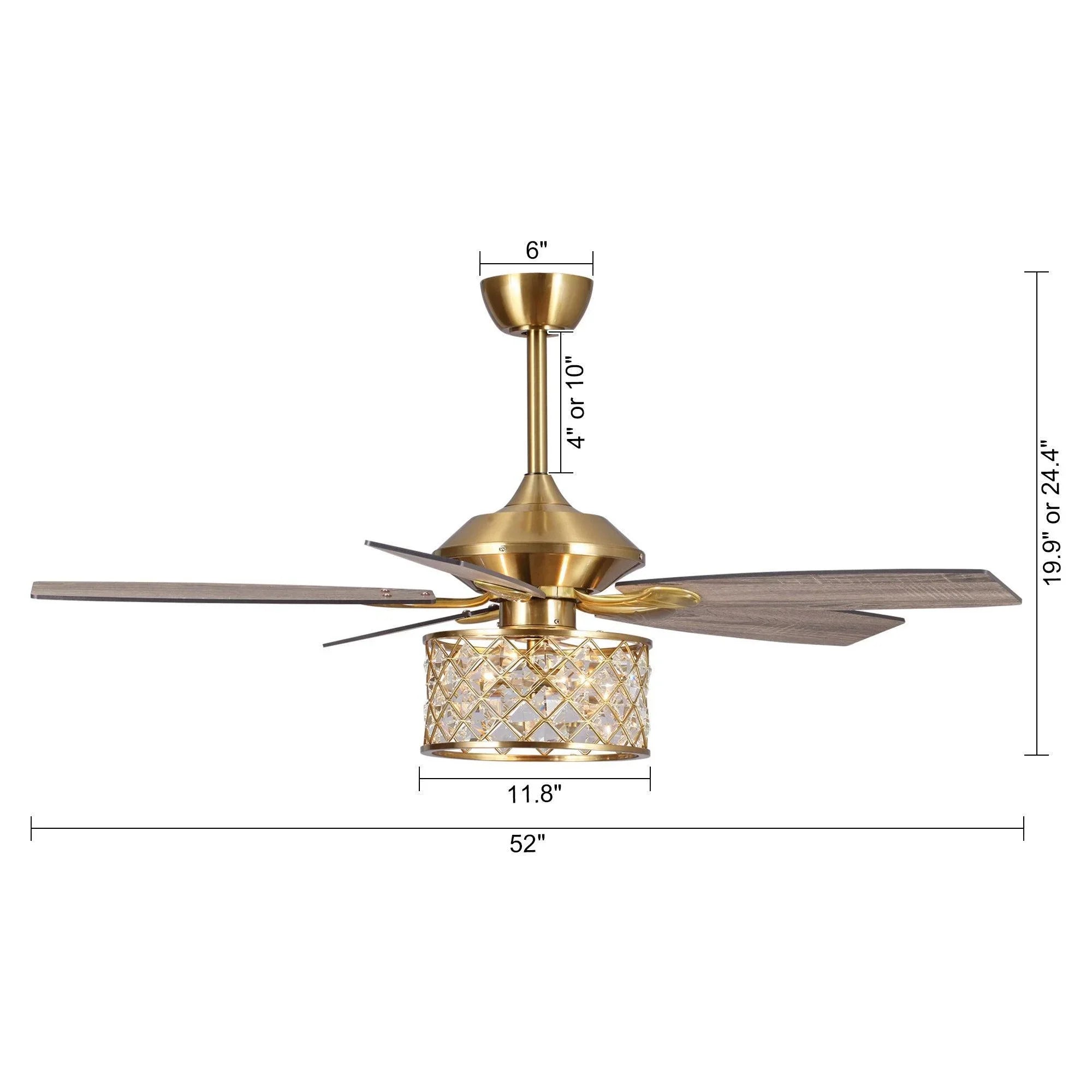 52" Cochin Industrial Downrod Mount Reversible Crystal Ceiling Fan with Lighting and Remote Control - ParrotUncle