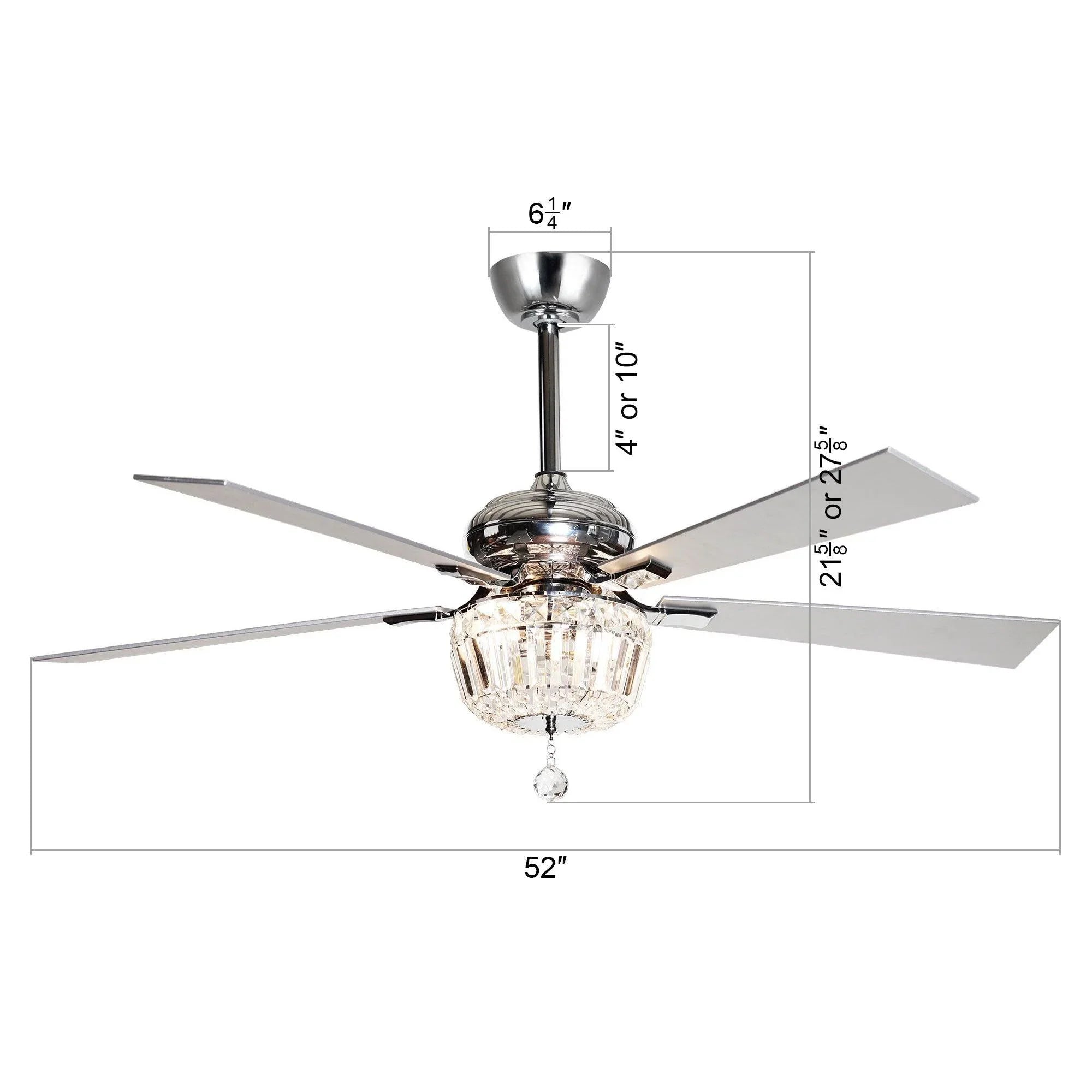 52" Ganga Modern Downrod Mount Reversible Crystal Ceiling Fan with Lighting and Remote Control - ParrotUncle