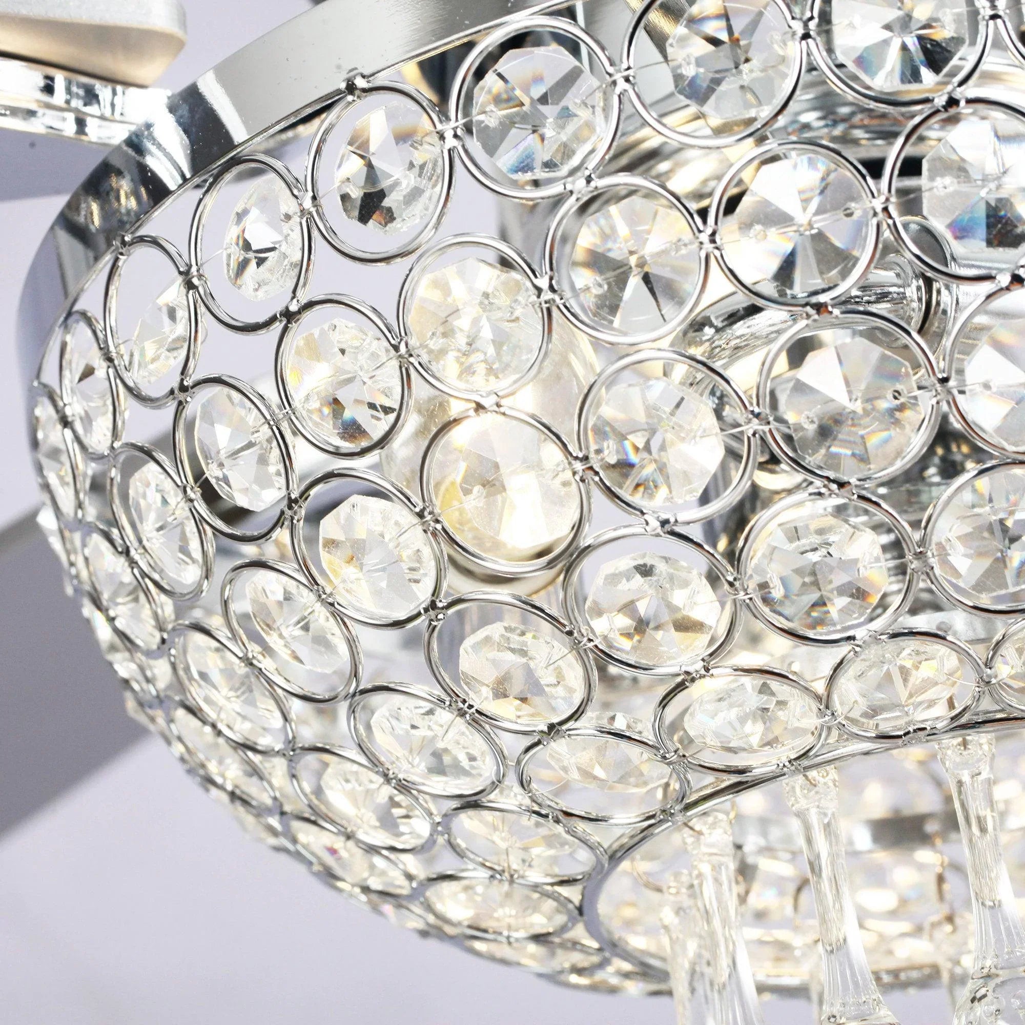 52" Kanpur Modern Chrome Flush Mount Reversible Crystal Ceiling Fan with Lighting and Remote Control - ParrotUncle