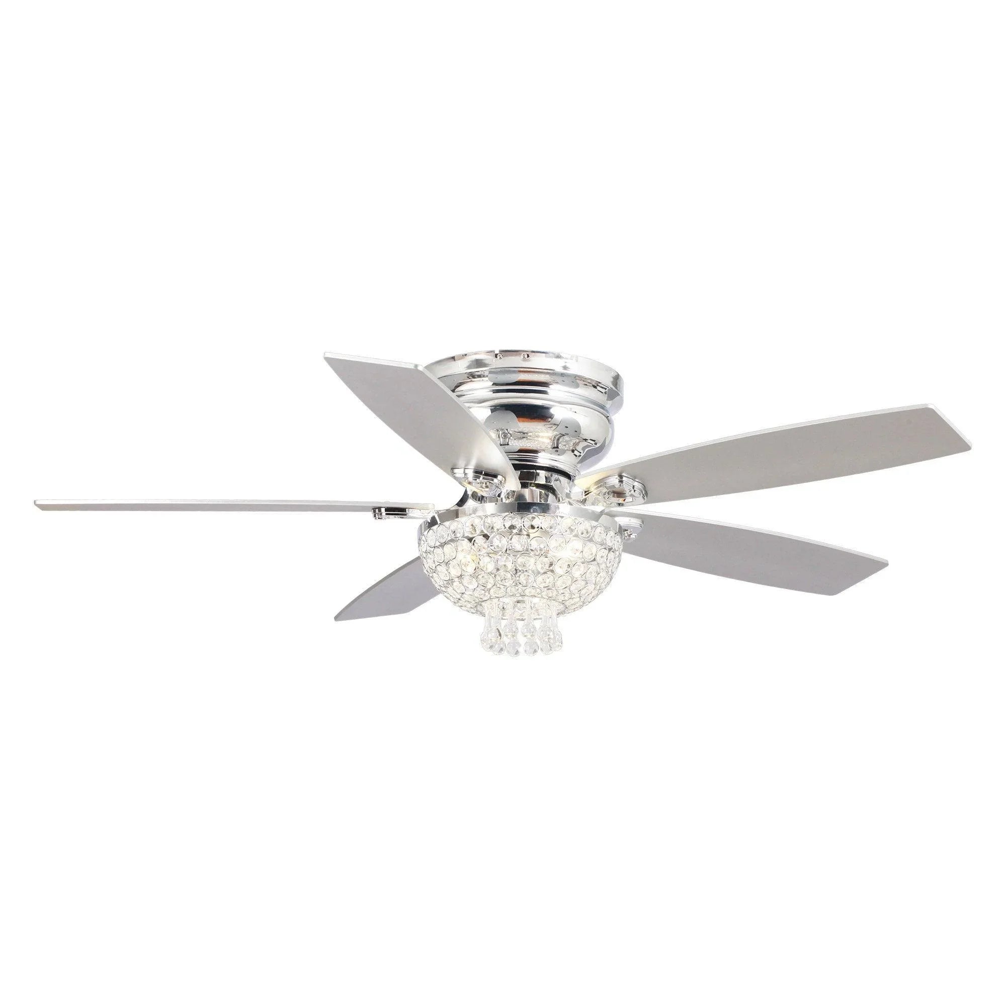 52" Kanpur Modern Chrome Flush Mount Reversible Crystal Ceiling Fan with Lighting and Remote Control - ParrotUncle