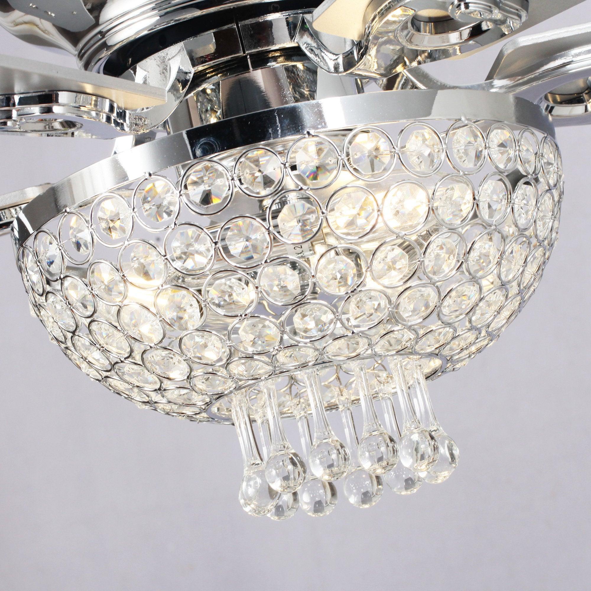 52" Kanpur Modern Chrome Flush Mount Reversible Crystal Ceiling Fan with Lighting and Remote Control - ParrotUncle