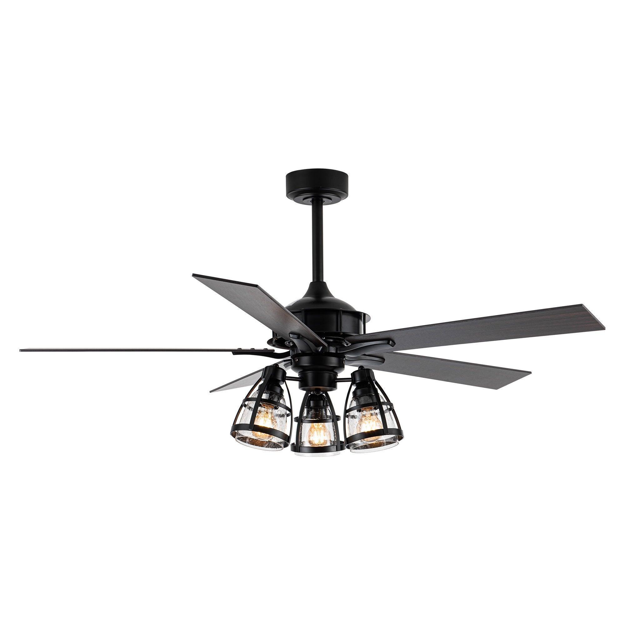 52" Kashmir Industrial Downrod Mount Reversible Ceiling Fan with Lighting and Remote Control - ParrotUncle