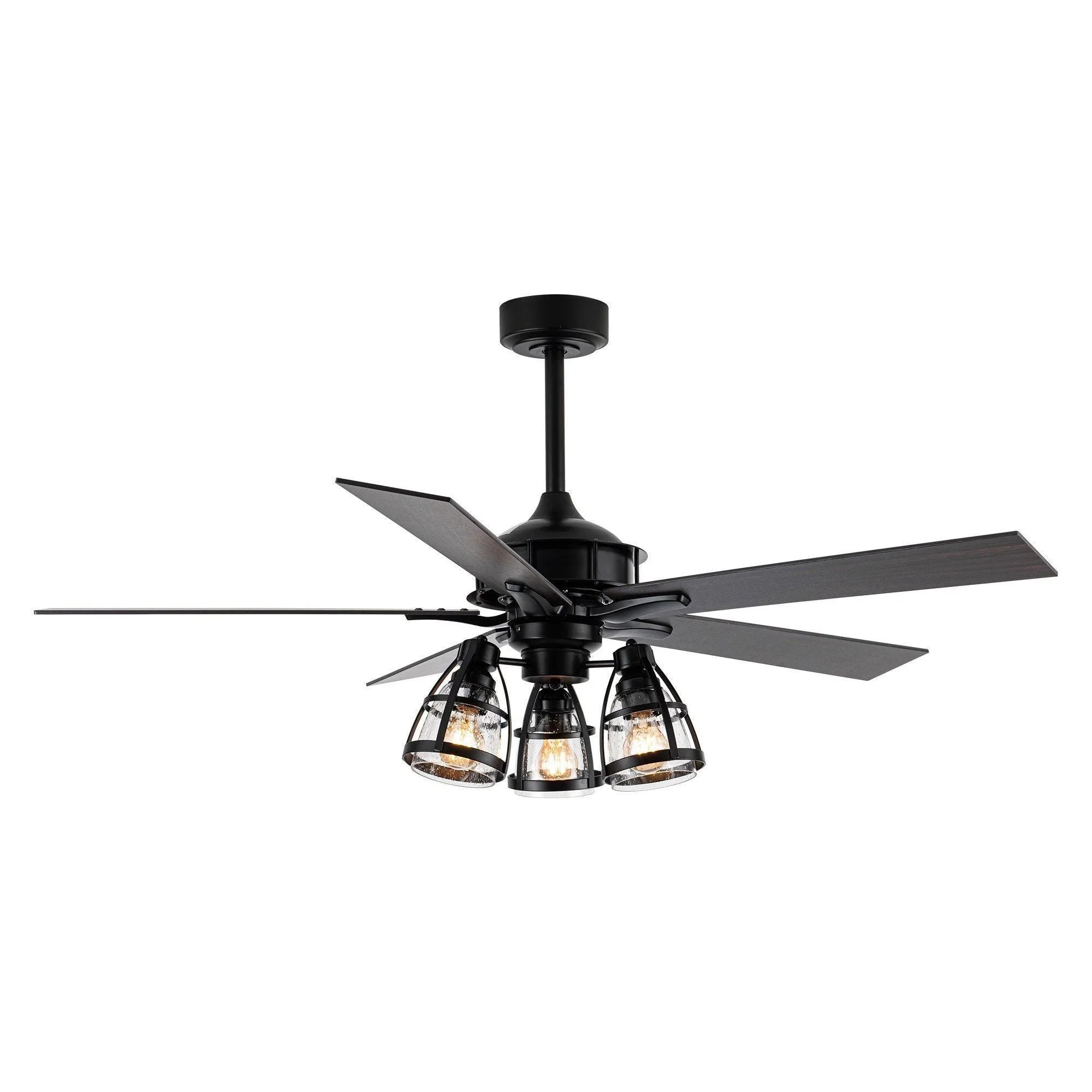 52" Kashmir Industrial Downrod Mount Reversible Ceiling Fan with Lighting and Remote Control - ParrotUncle