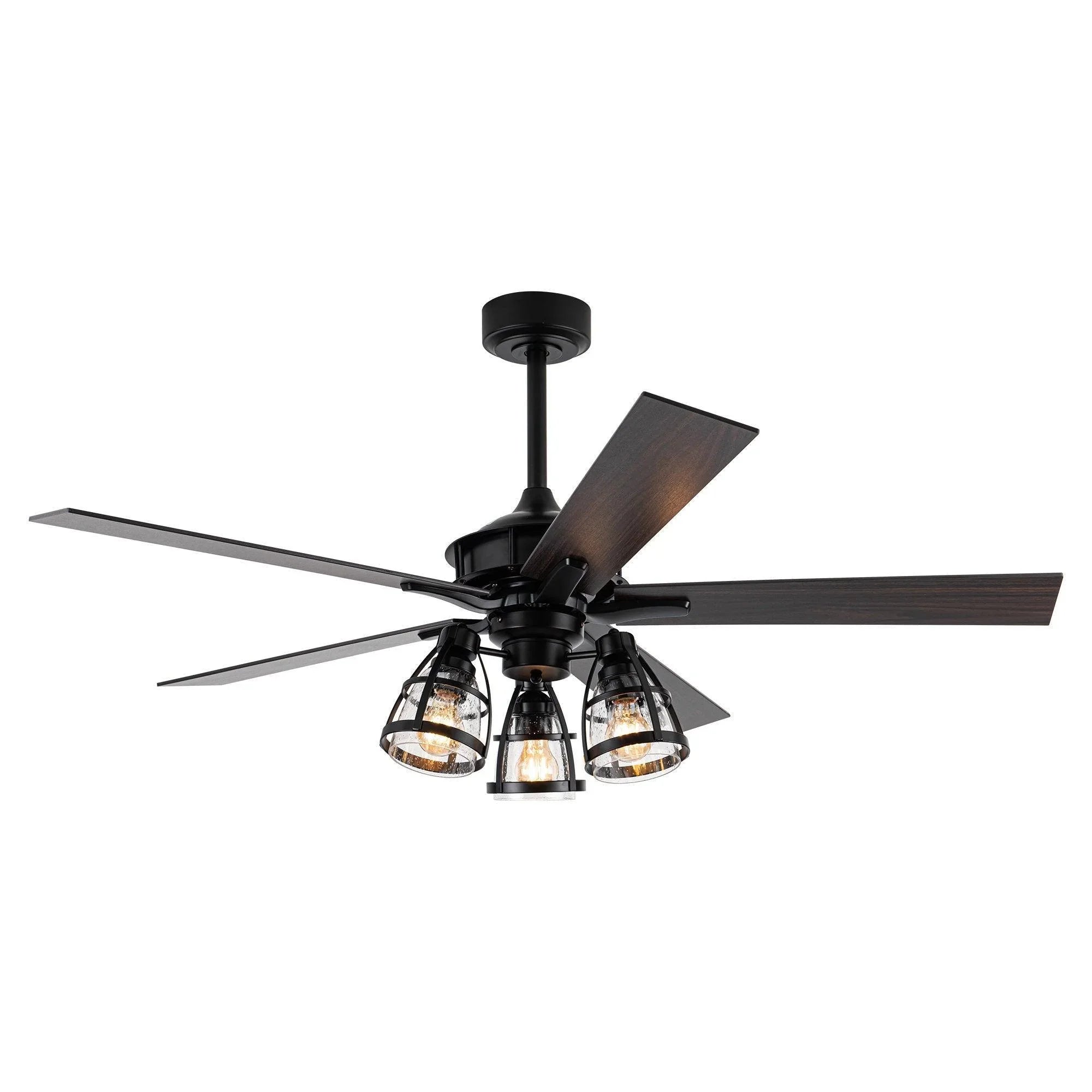 52" Kashmir Industrial Downrod Mount Reversible Ceiling Fan with Lighting and Remote Control - ParrotUncle