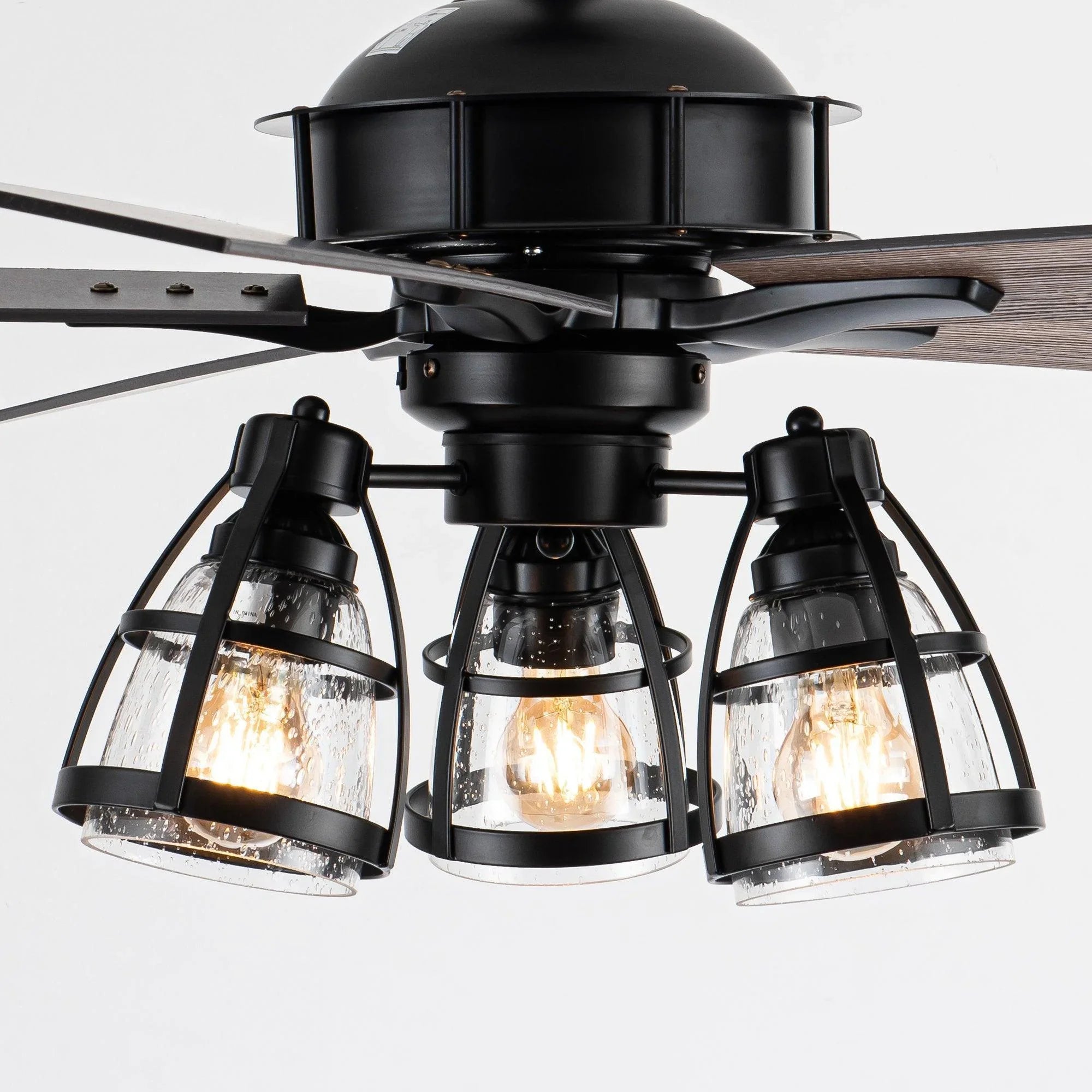 52" Kashmir Industrial Downrod Mount Reversible Ceiling Fan with Lighting and Remote Control - ParrotUncle