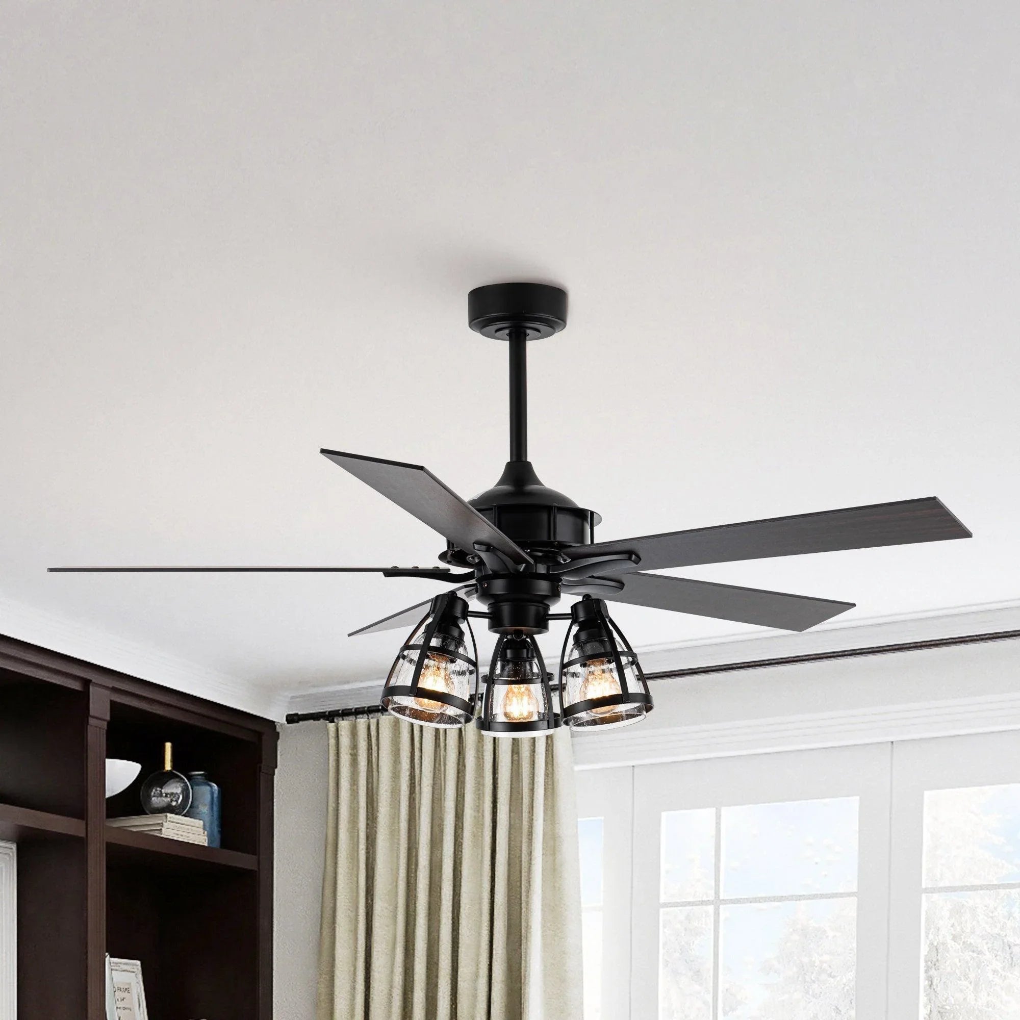 52" Kashmir Industrial Downrod Mount Reversible Ceiling Fan with Lighting and Remote Control - ParrotUncle