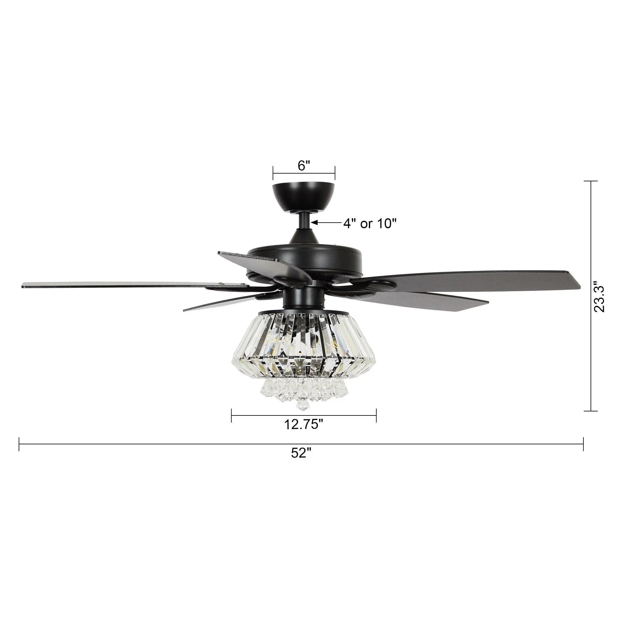 52" Kerala Modern Chrome Downrod Mount Reversible Crystal Ceiling Fan with Lighting and Remote Control - ParrotUncle