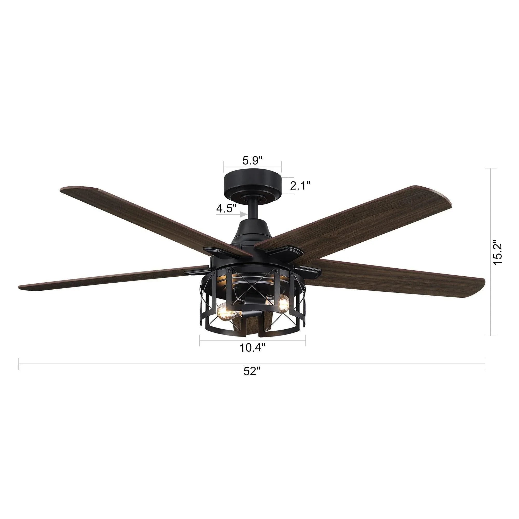 52" Kolkata Industrial Downrod Mount Reversible Ceiling Fan with Lighting and Remote Control - ParrotUncle