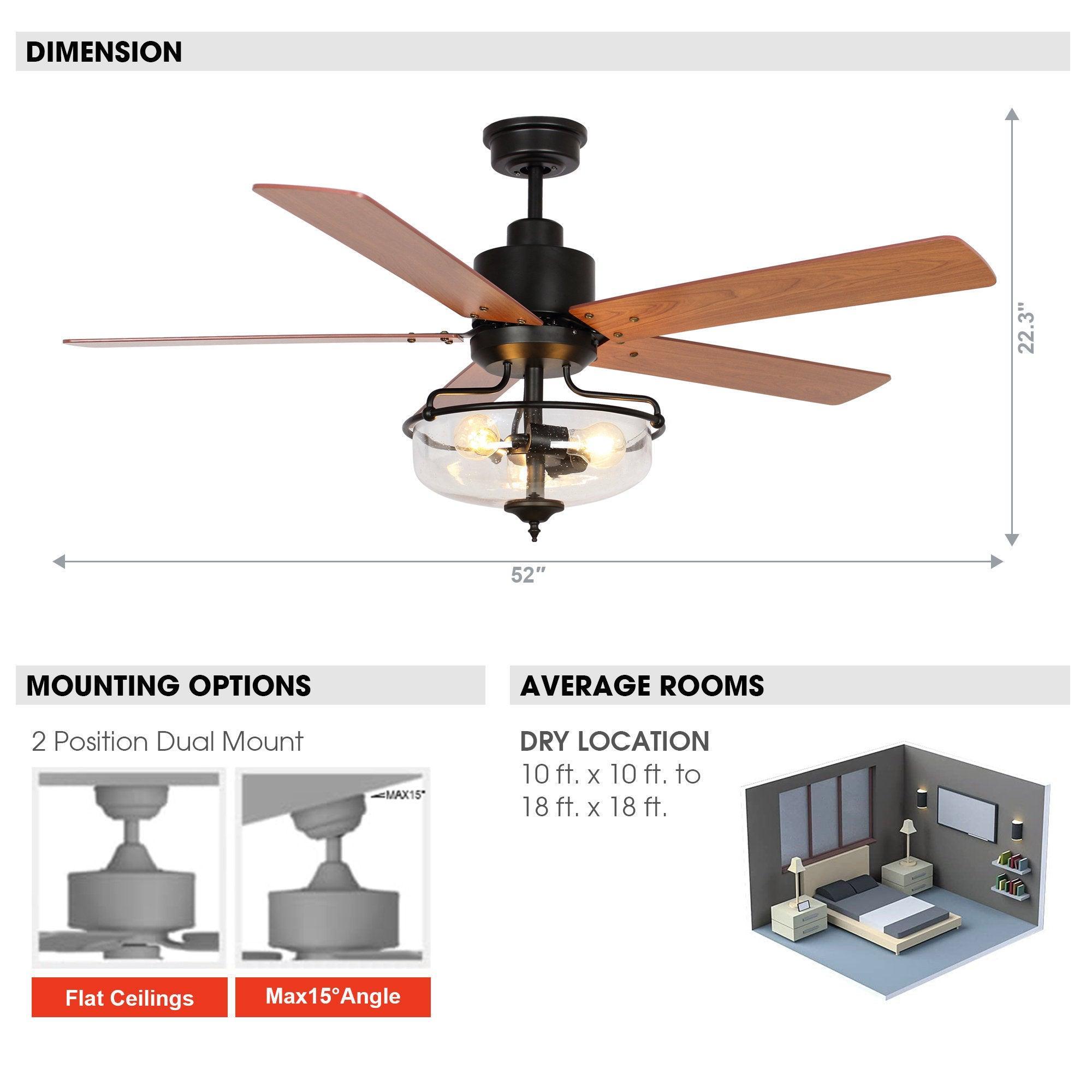 52" Mumbai Industrial Downrod Mount Reversible Ceiling Fan with Lighting and Remote Control - ParrotUncle