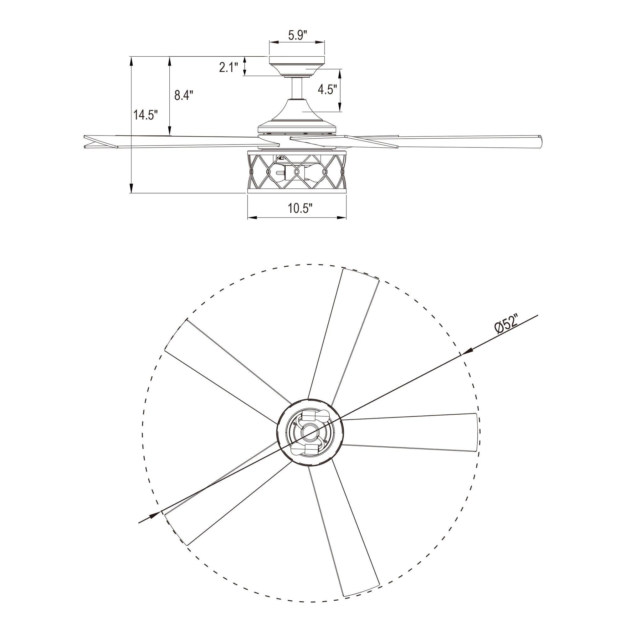 52" Windmill Modern Downrod Mount Reversible Ceiling Fan with Lighting and Remote Control - ParrotUncle