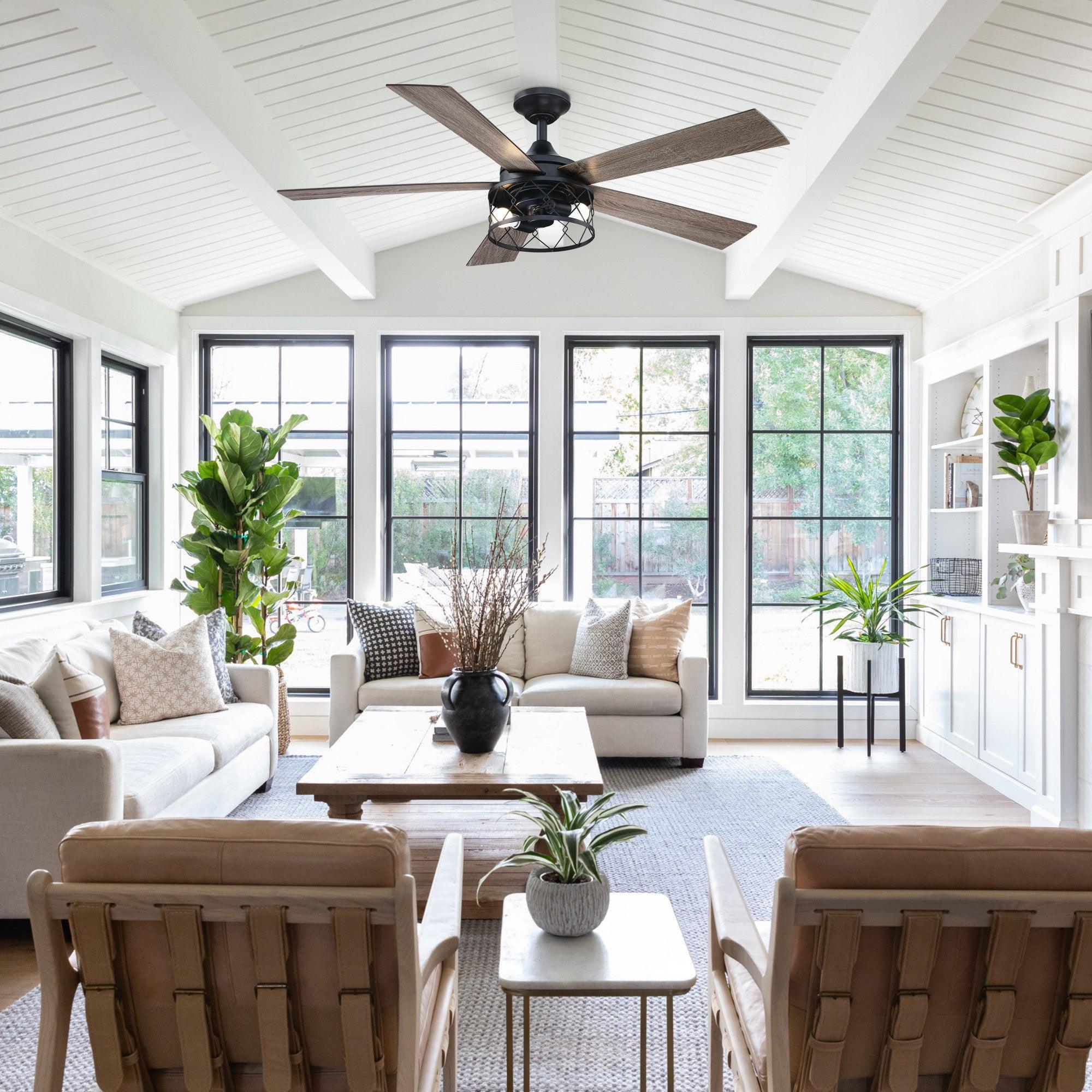 52" Windmill Modern Downrod Mount Reversible Ceiling Fan with Lighting and Remote Control - ParrotUncle