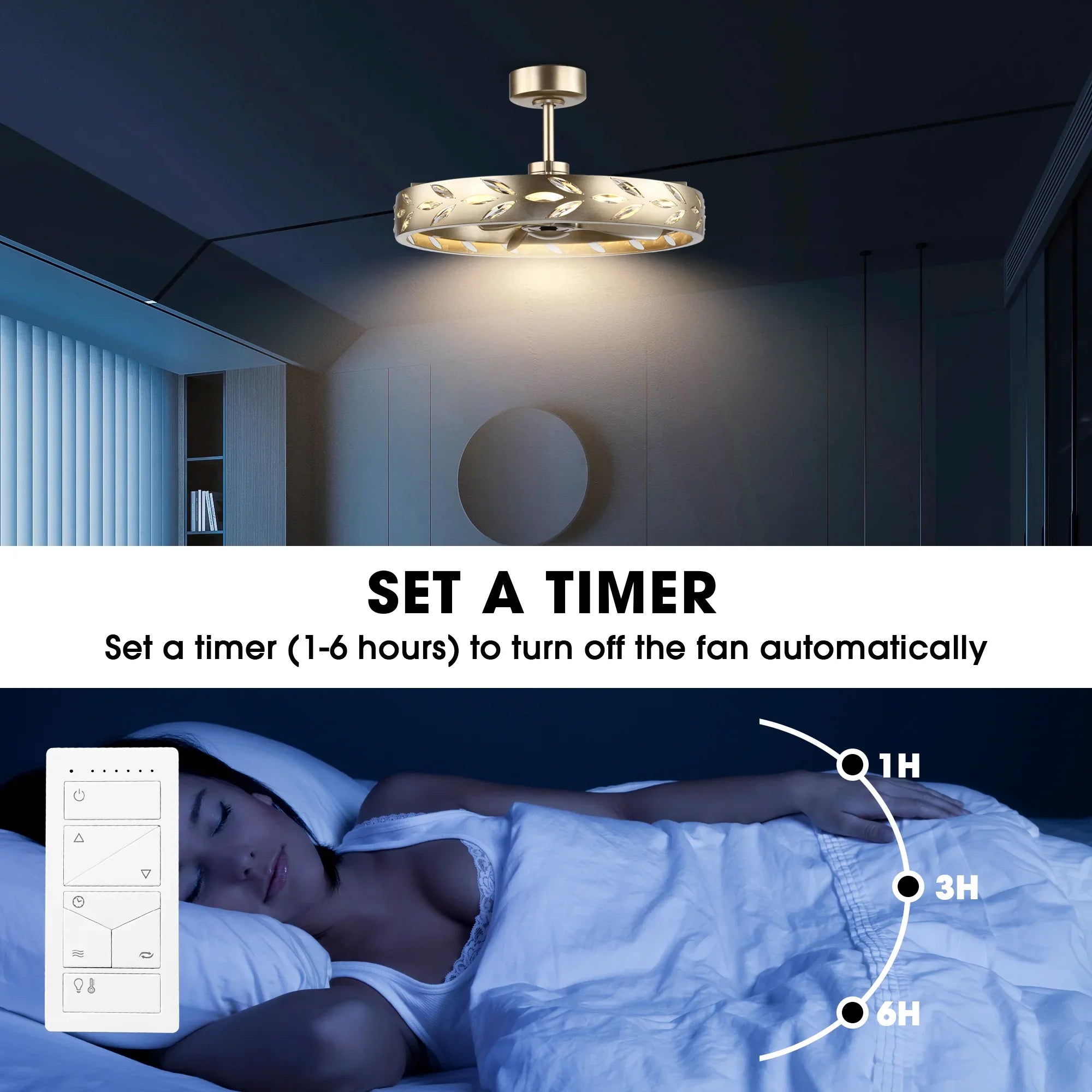 Perimost 29 Inch Antique Silver Downrod Mount Luxury Fandelier with Light and Remote Control