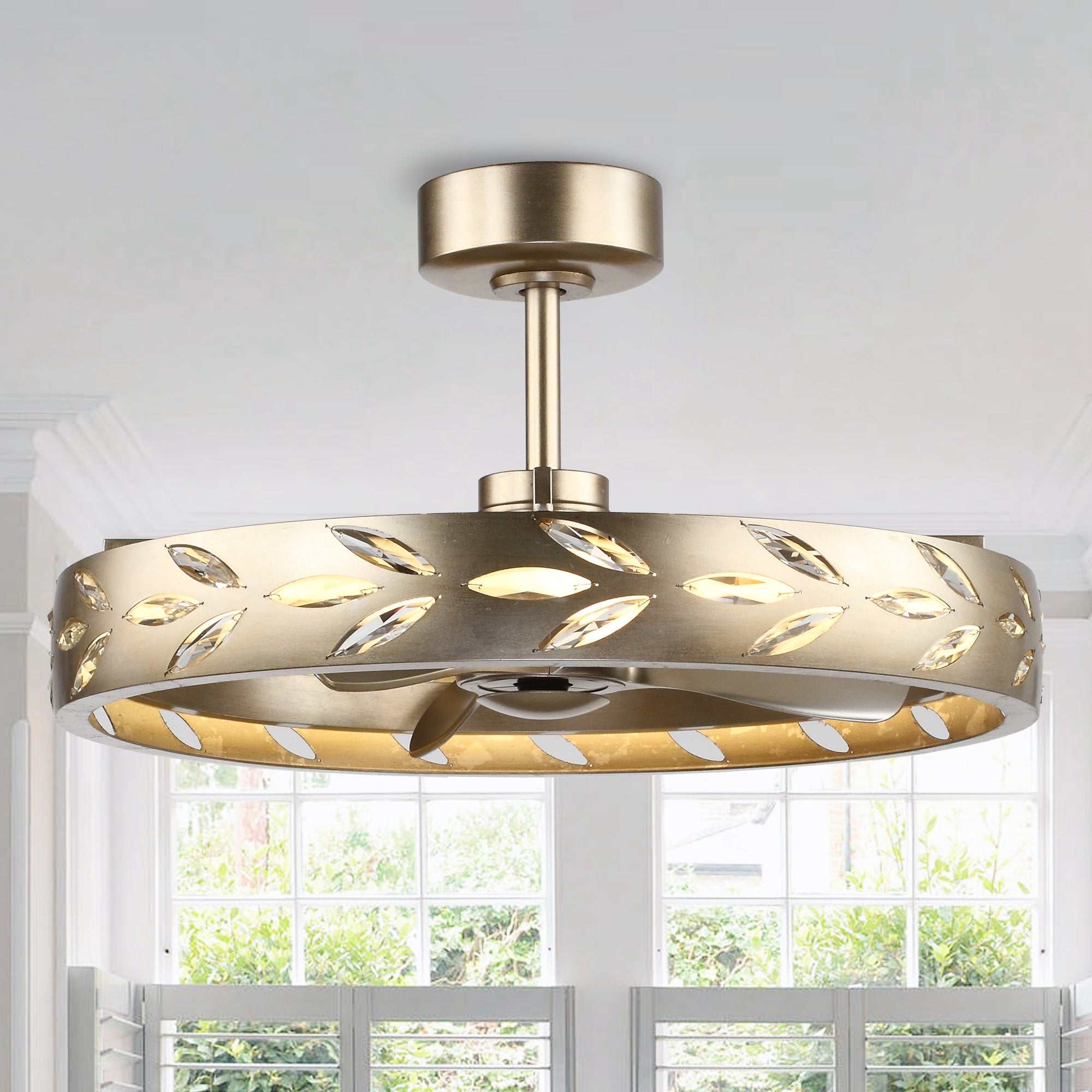 Perimost 29 Inch Antique Silver Downrod Mount Luxury Fandelier with Light and Remote Control