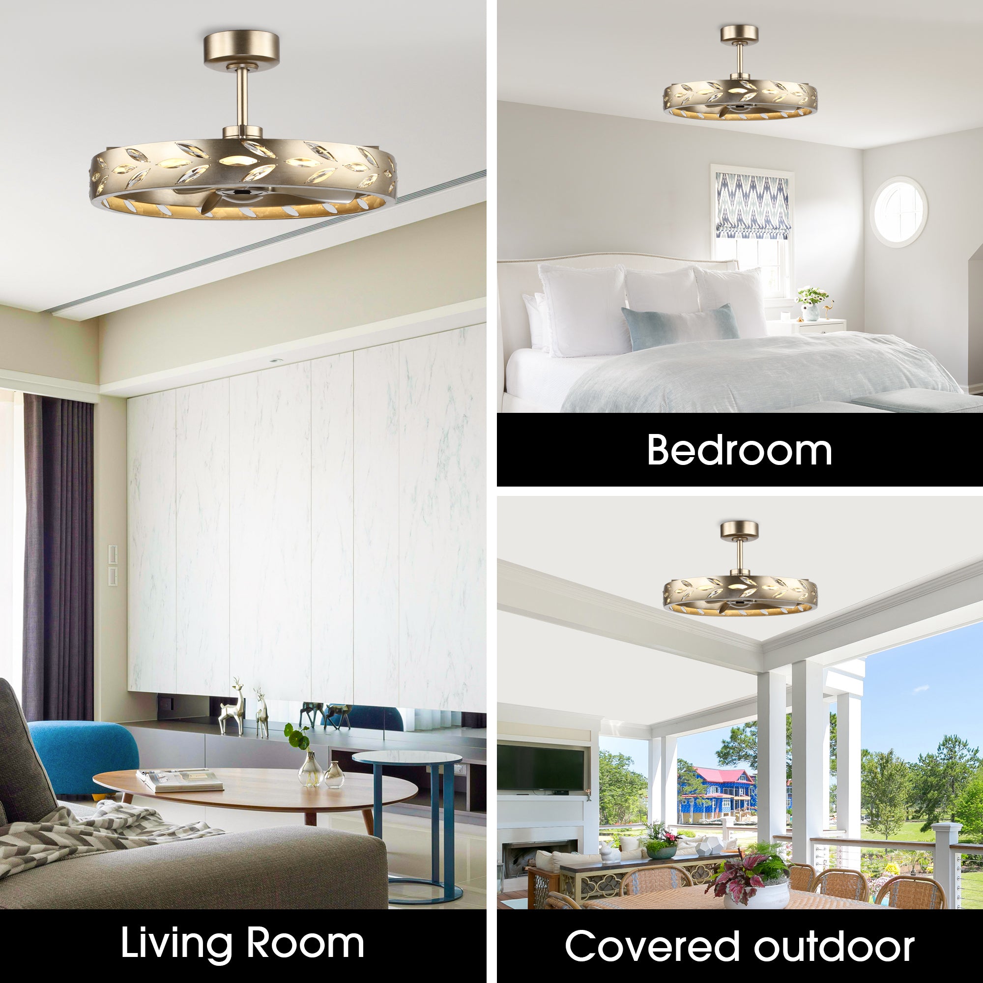 Perimost 29 Inch Antique Silver Downrod Mount Luxury Fandelier with Light and Remote Control