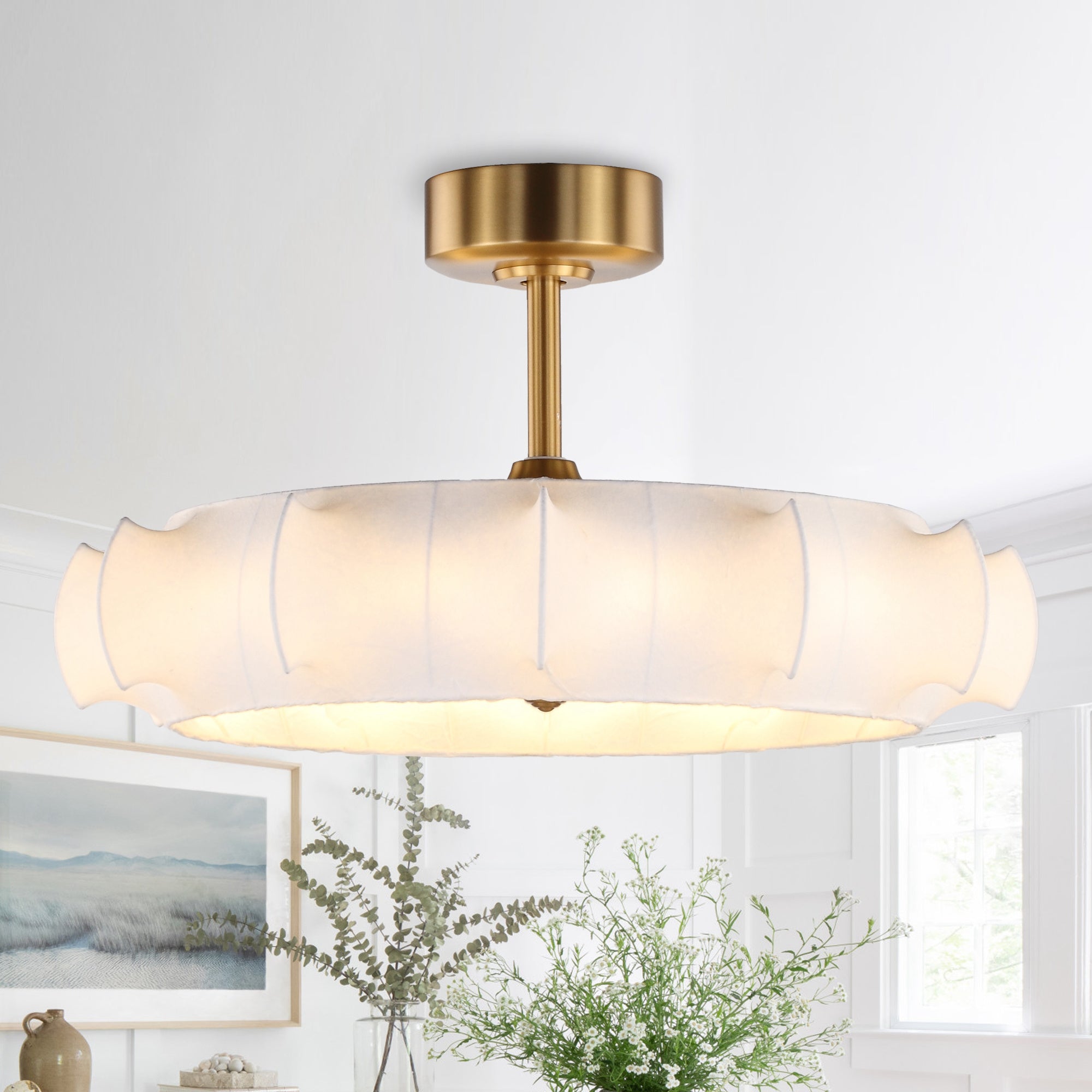 Perimost 30 Inch Electroplated Golden Downrod Mount Luxury Fandelier with Light and Remote Control