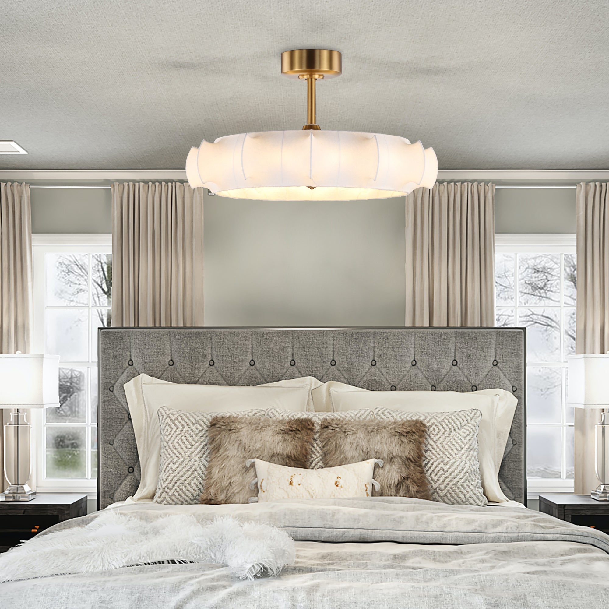 Perimost 30 Inch Electroplated Golden Downrod Mount Luxury Fandelier with Light and Remote Control