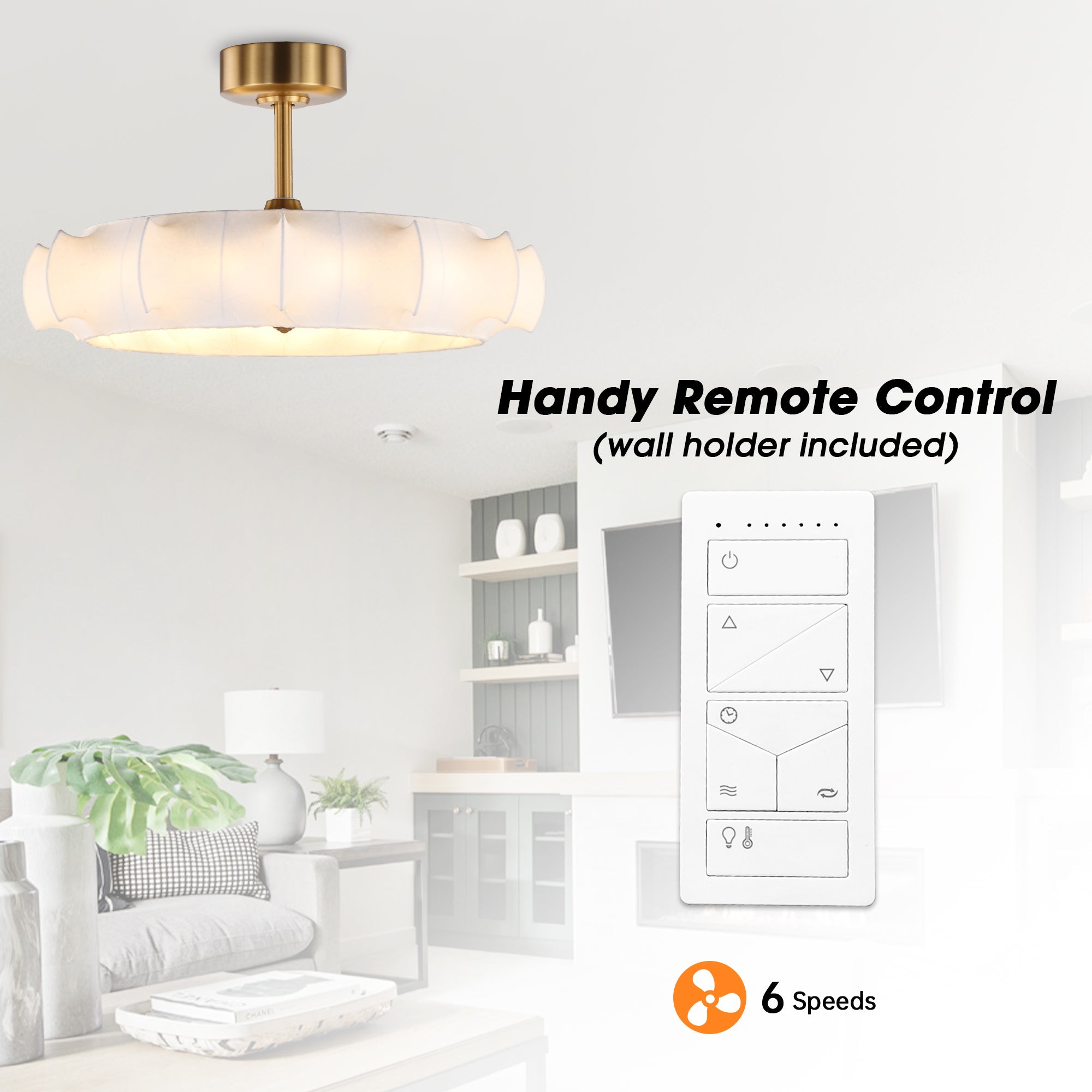 Perimost 30 Inch Electroplated Golden Downrod Mount Luxury Fandelier with Light and Remote Control