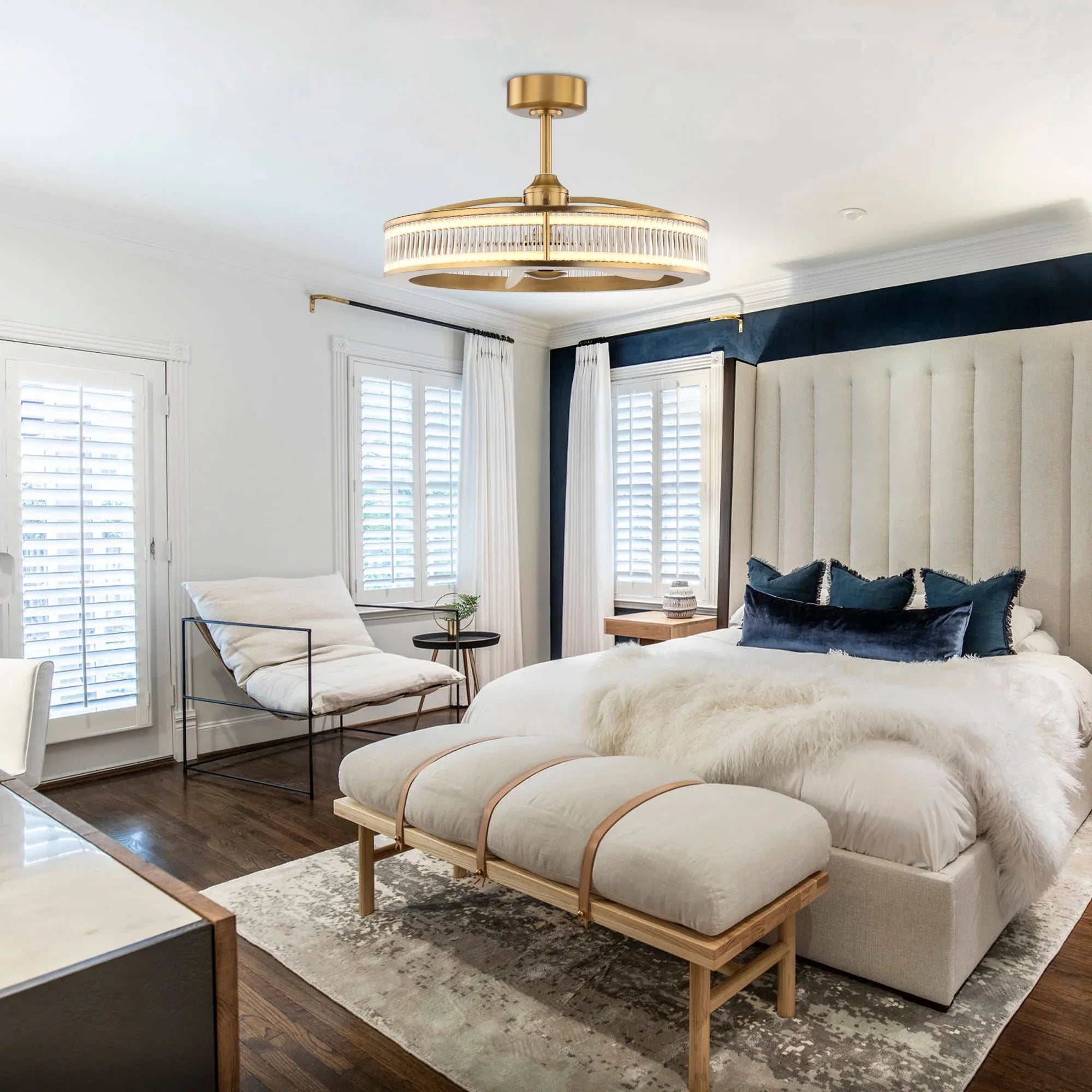 Perimost 29 Inch Lynn Golden Downrod Mount Luxury Fandelier with Remote Control