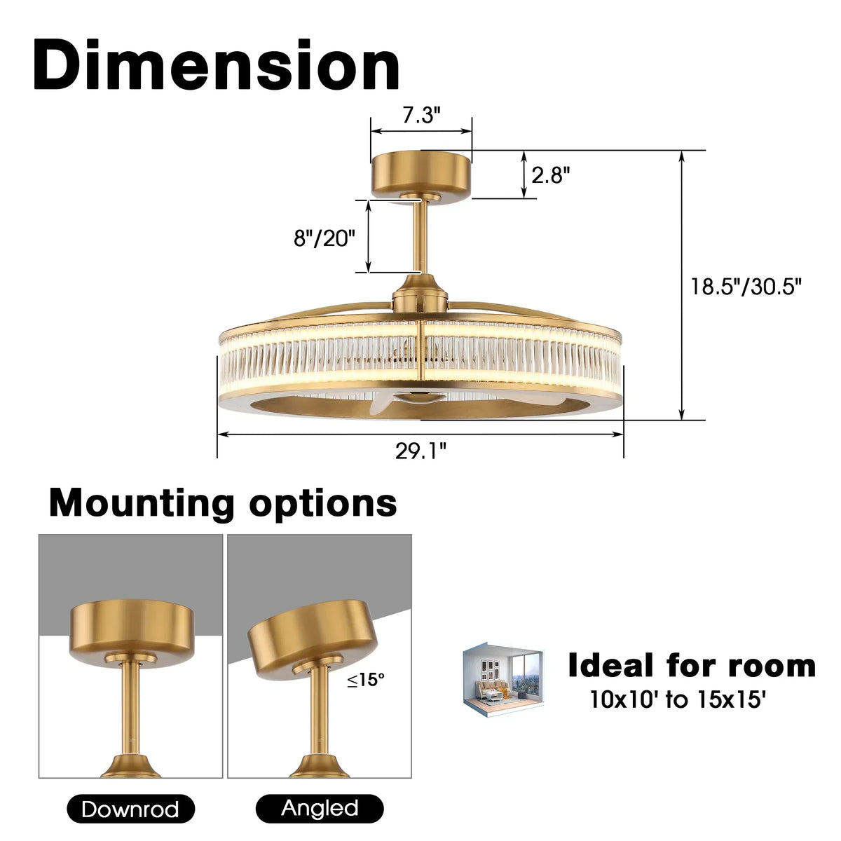 Perimost 29 Inch Lynn Golden Downrod Mount Luxury Fandelier with Remote Control
