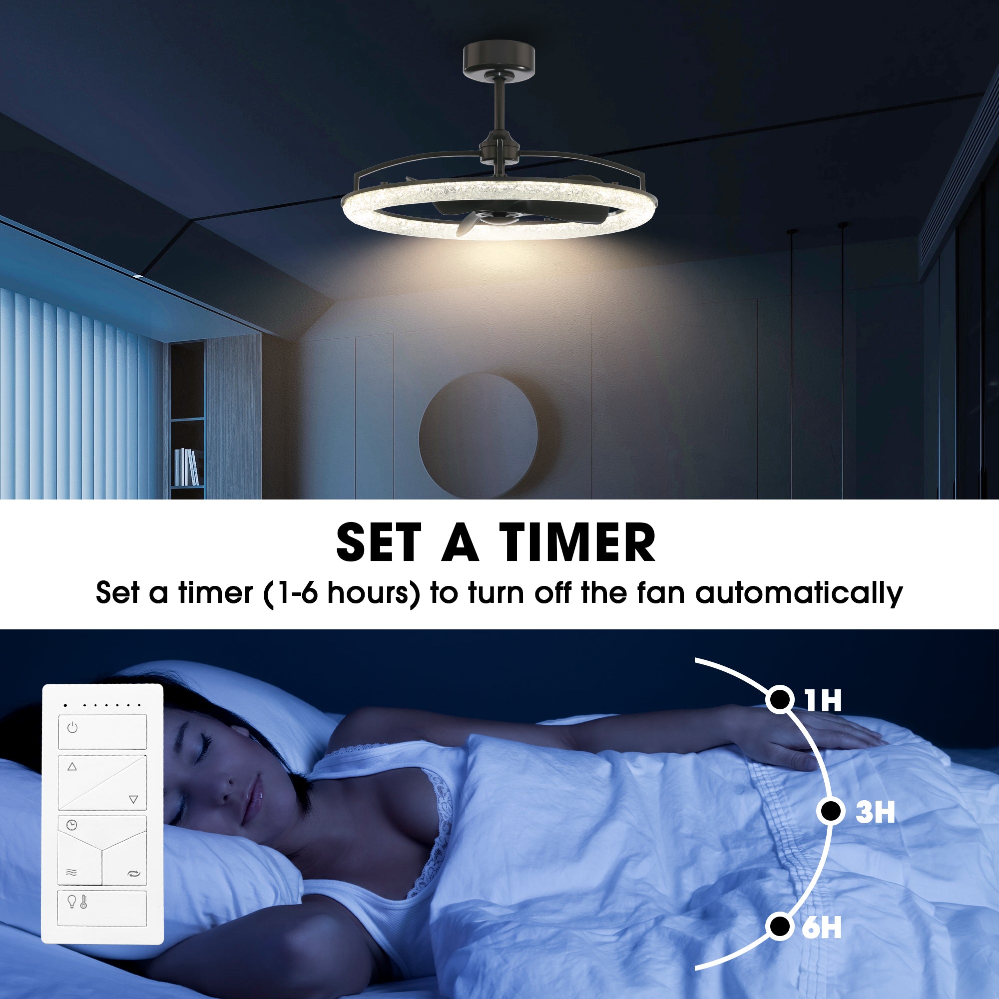 Perimost 32 Inch Black Downrod Mount Luxury Fandelier with Light and Remote Control