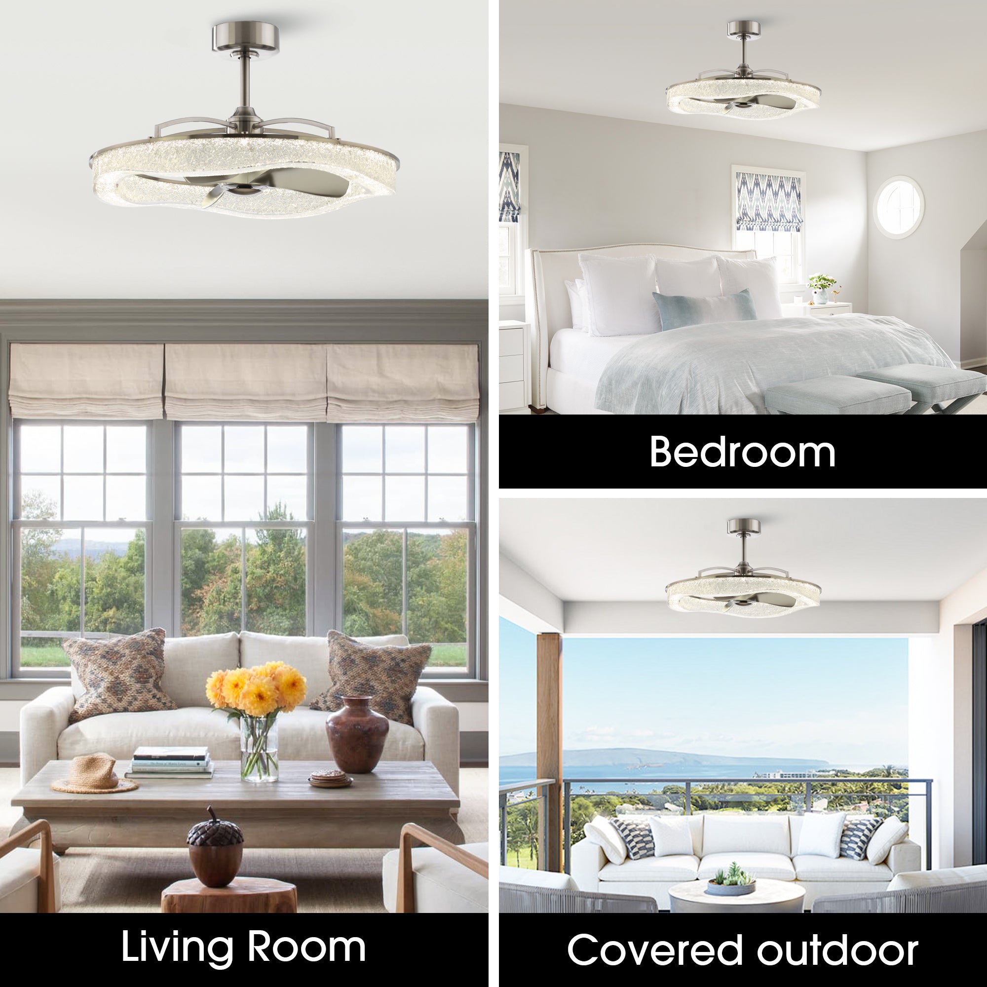 Perimost 33 Inch Satin Nickel Downrod Mount Luxury Fandelier with Light and Remote Control