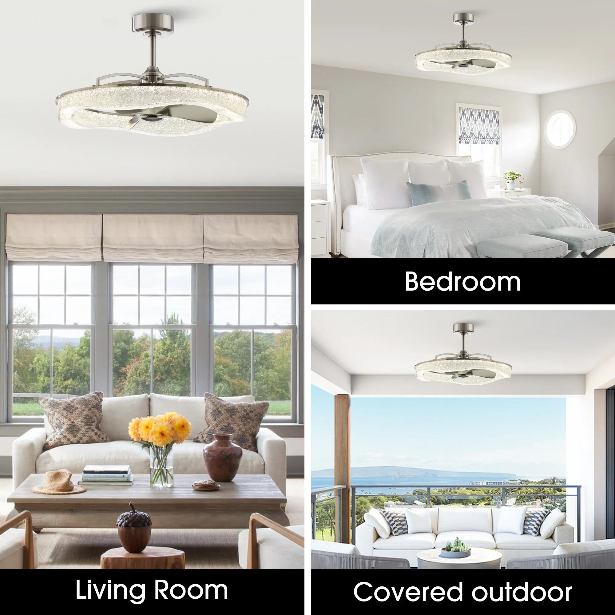 Perimost 33 Inch Satin Nickel Downrod Mount Luxury Fandelier with Light and Remote Control