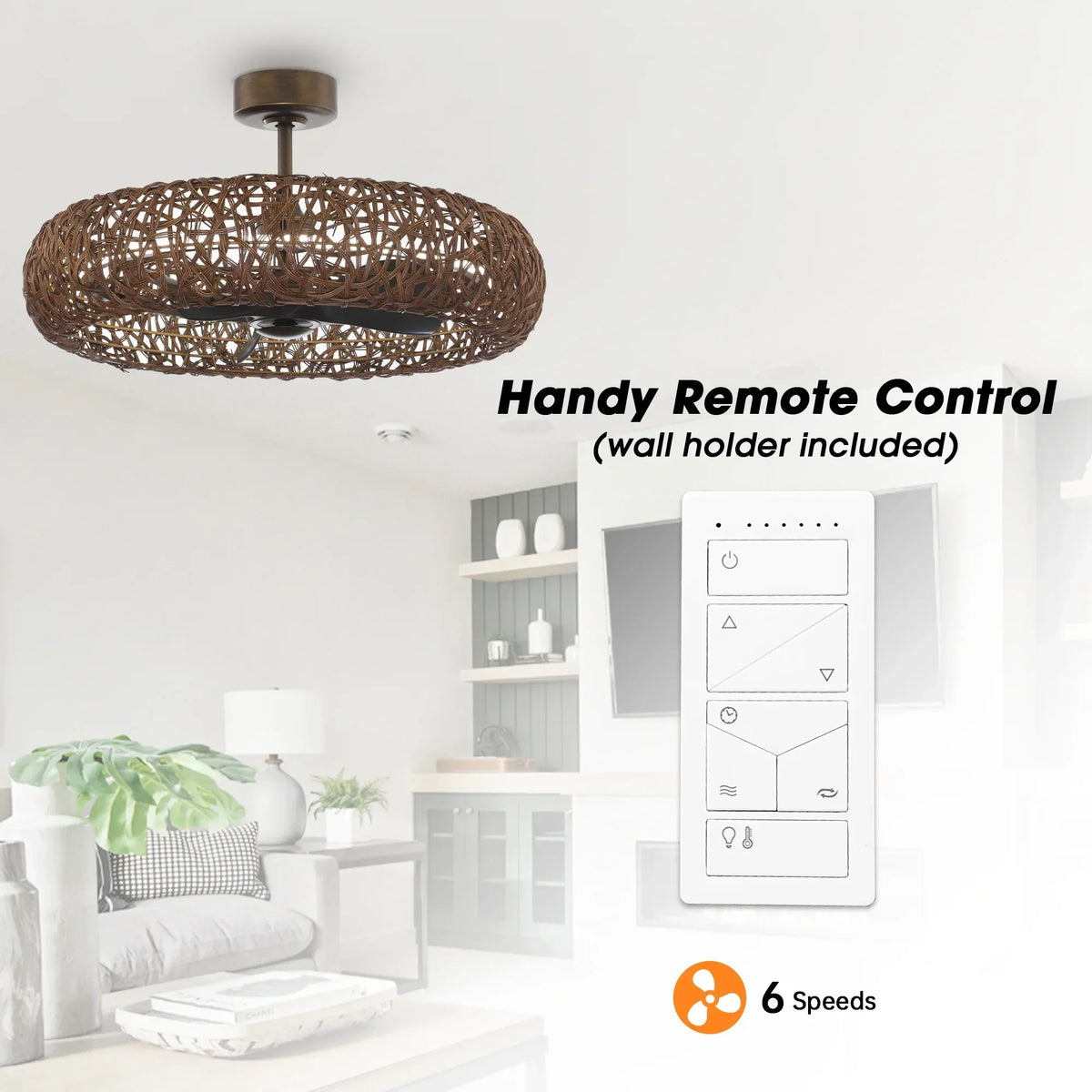 Perimost 35 Inch Golden Bronze Downrod Mount Luxury Fandelier with Light and Remote Control
