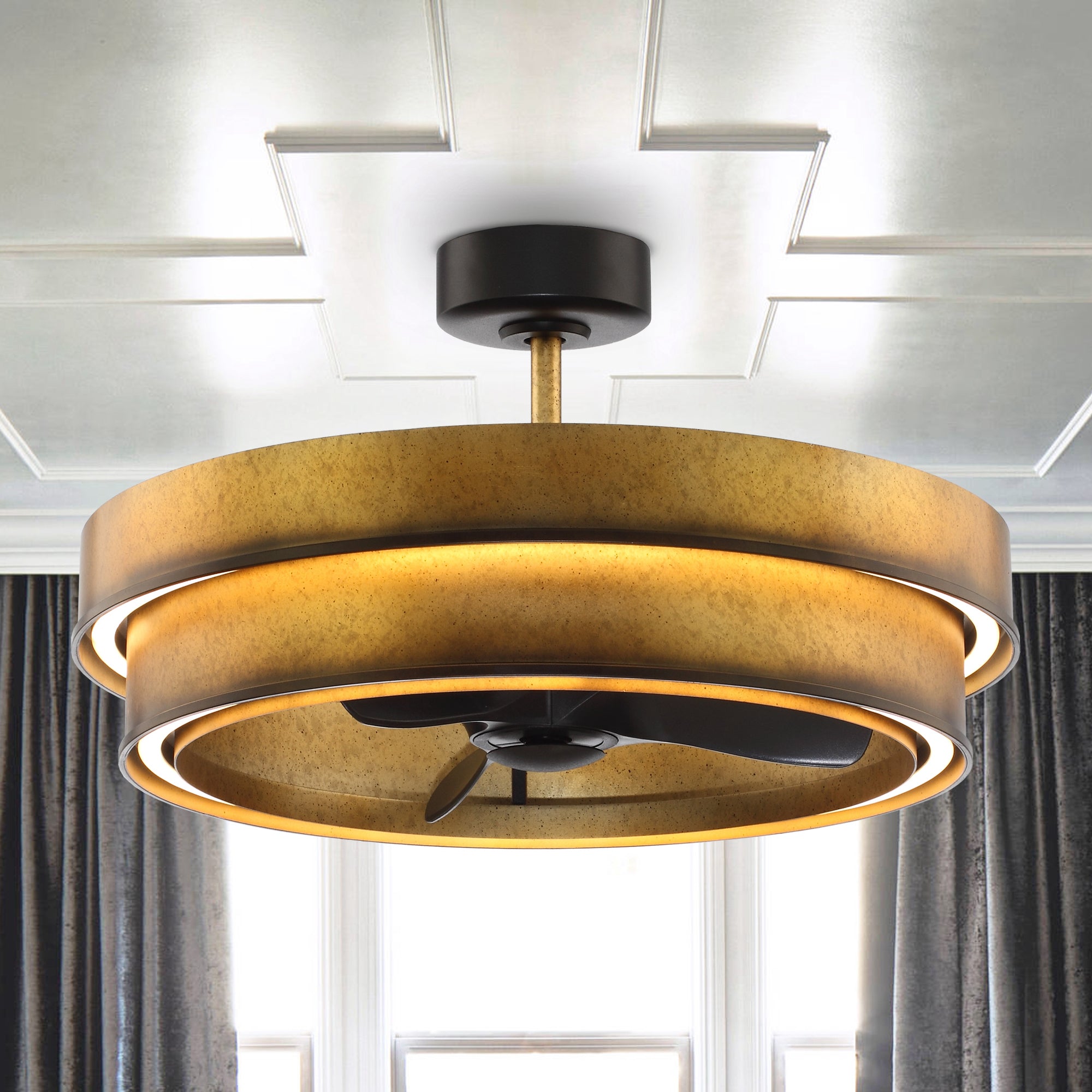 Perimost 32 Inch Eartha Antique Bronze Downrod Mount Luxury Fandelier with Light and Remote Control