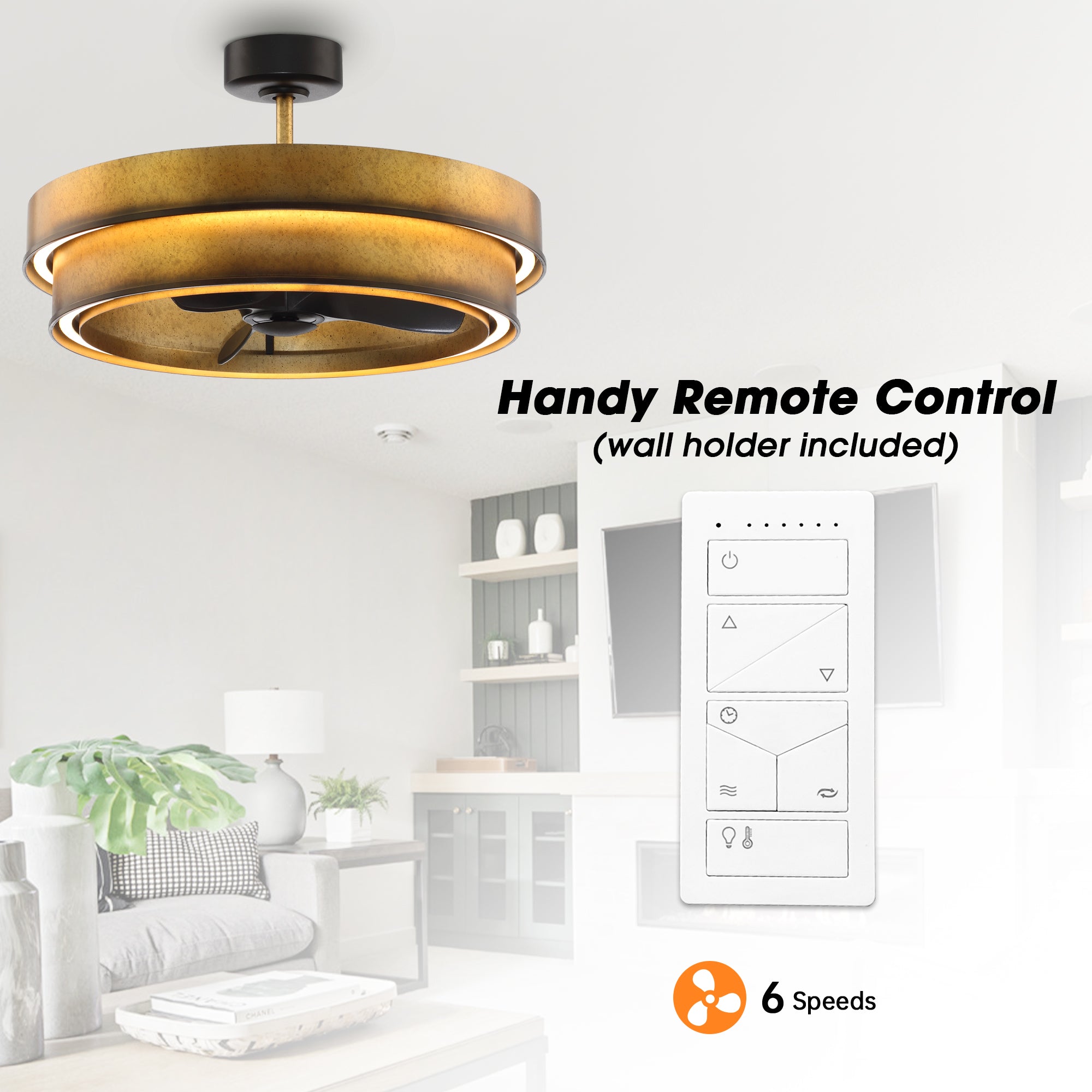 Perimost 32 Inch Eartha Antique Bronze Downrod Mount Luxury Fandelier with Light and Remote Control