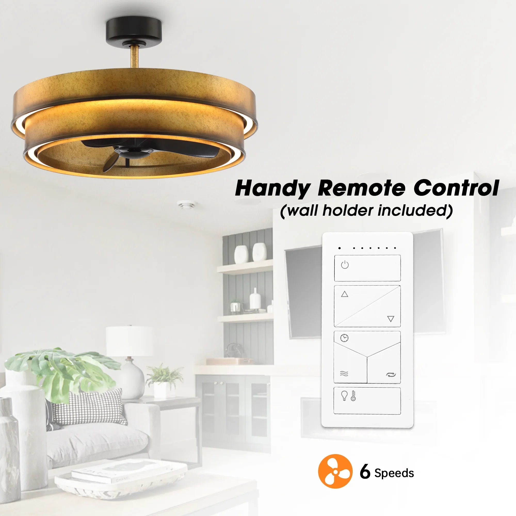 Perimost 32 Inch Eartha Antique Bronze Downrod Mount Luxury Fandelier with Light and Remote Control