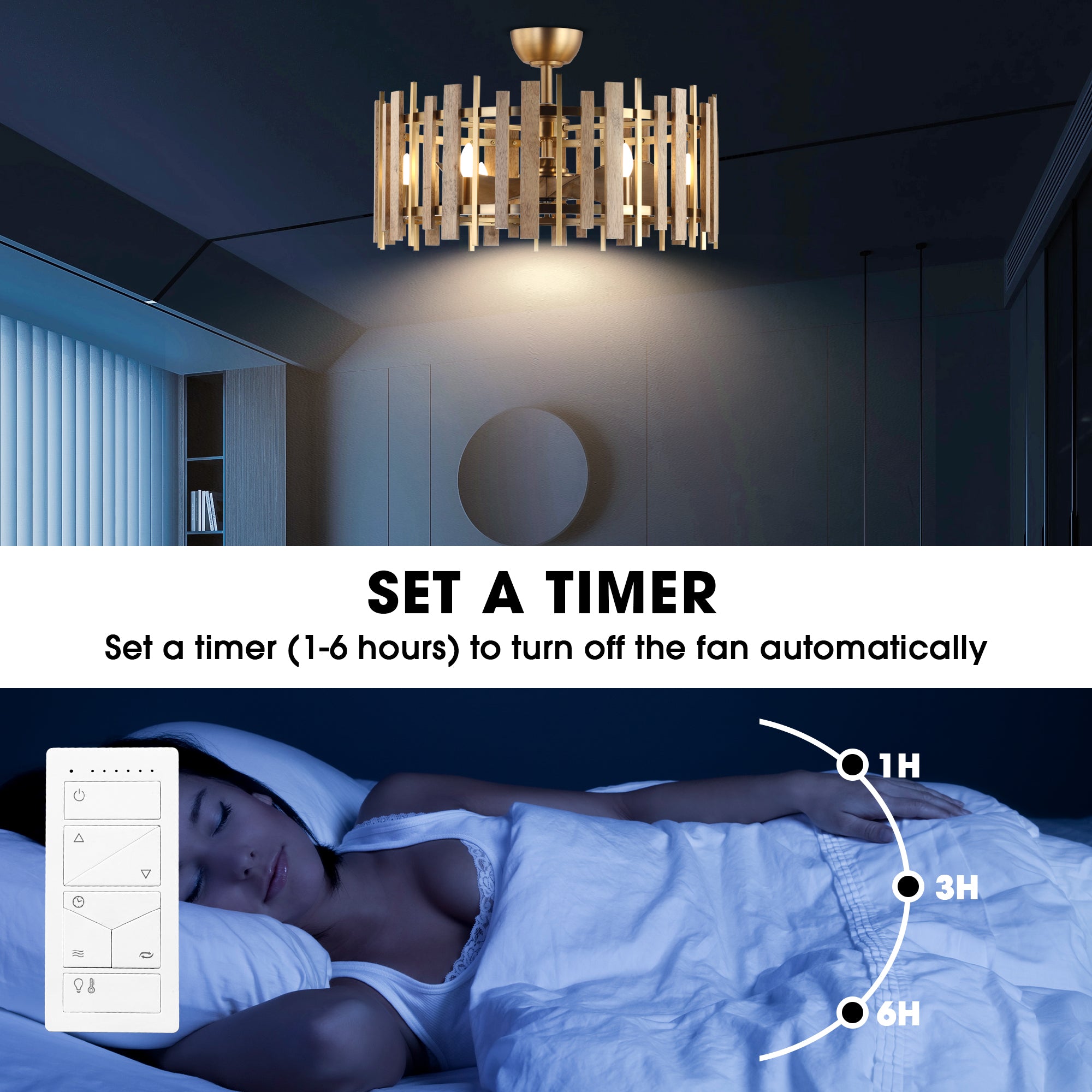 Perimost 31 Inch Electroplated Golden Downrod Mount Luxury Fandelier with Light and Remote Control