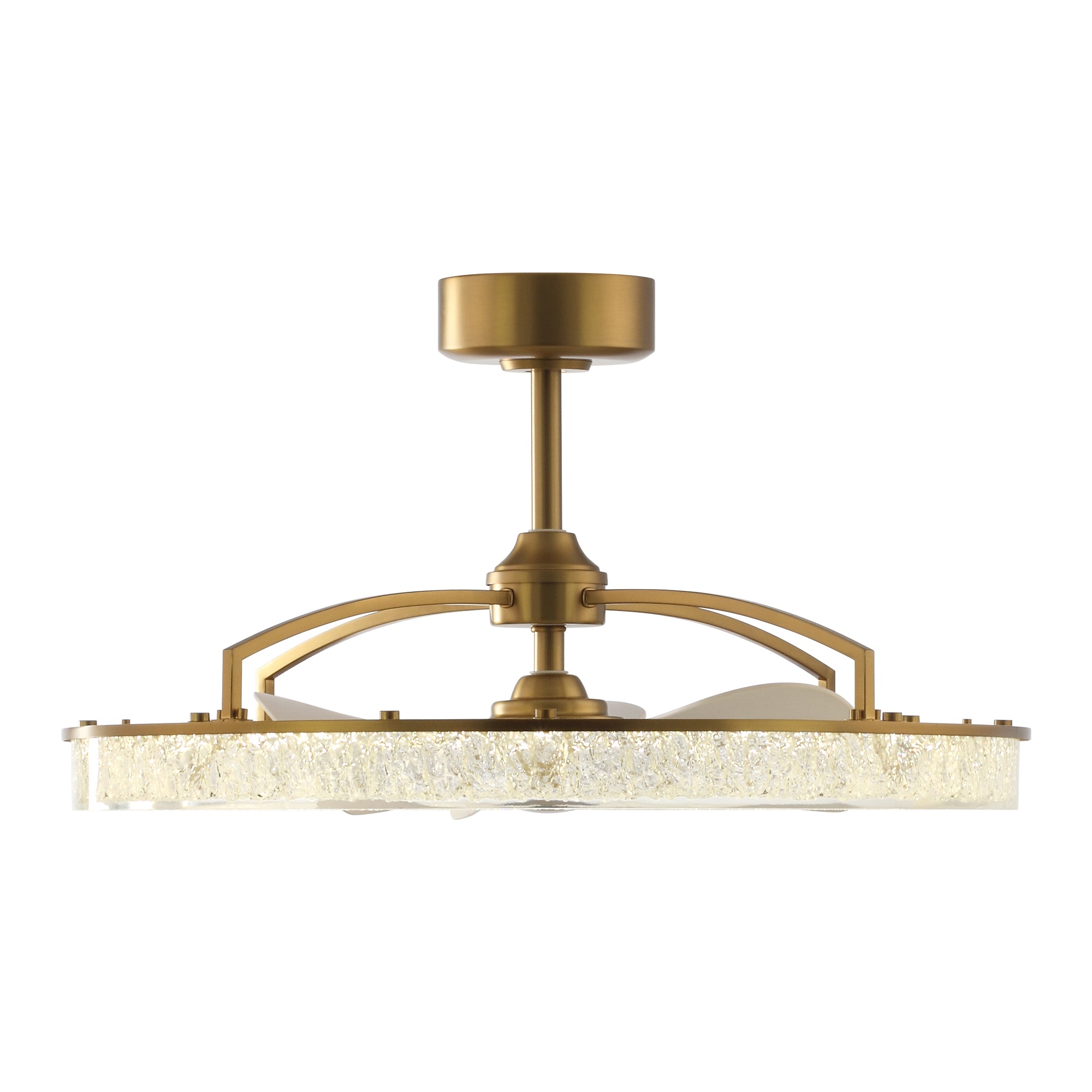Perimost 32 Inch Electroplated Golden Downrod Mount Luxury Fandelier with Light and Remote Control