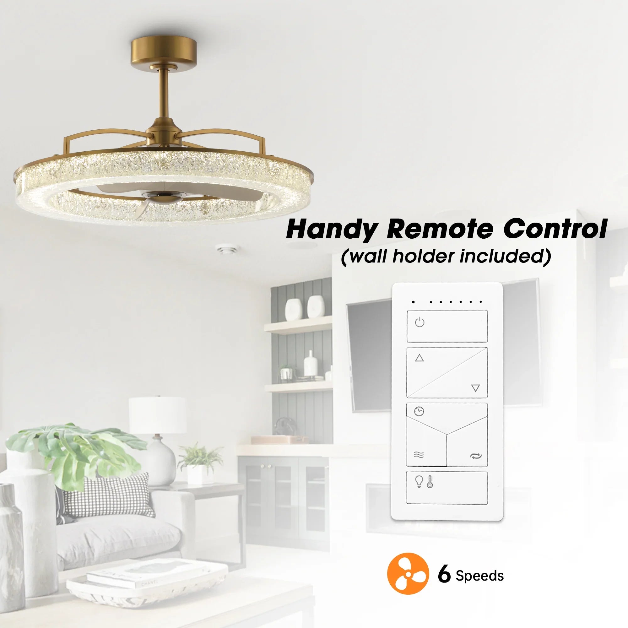 Perimost 32 Inch Andrea Electroplated Golden Luxury LED Fandelier with Remote Control