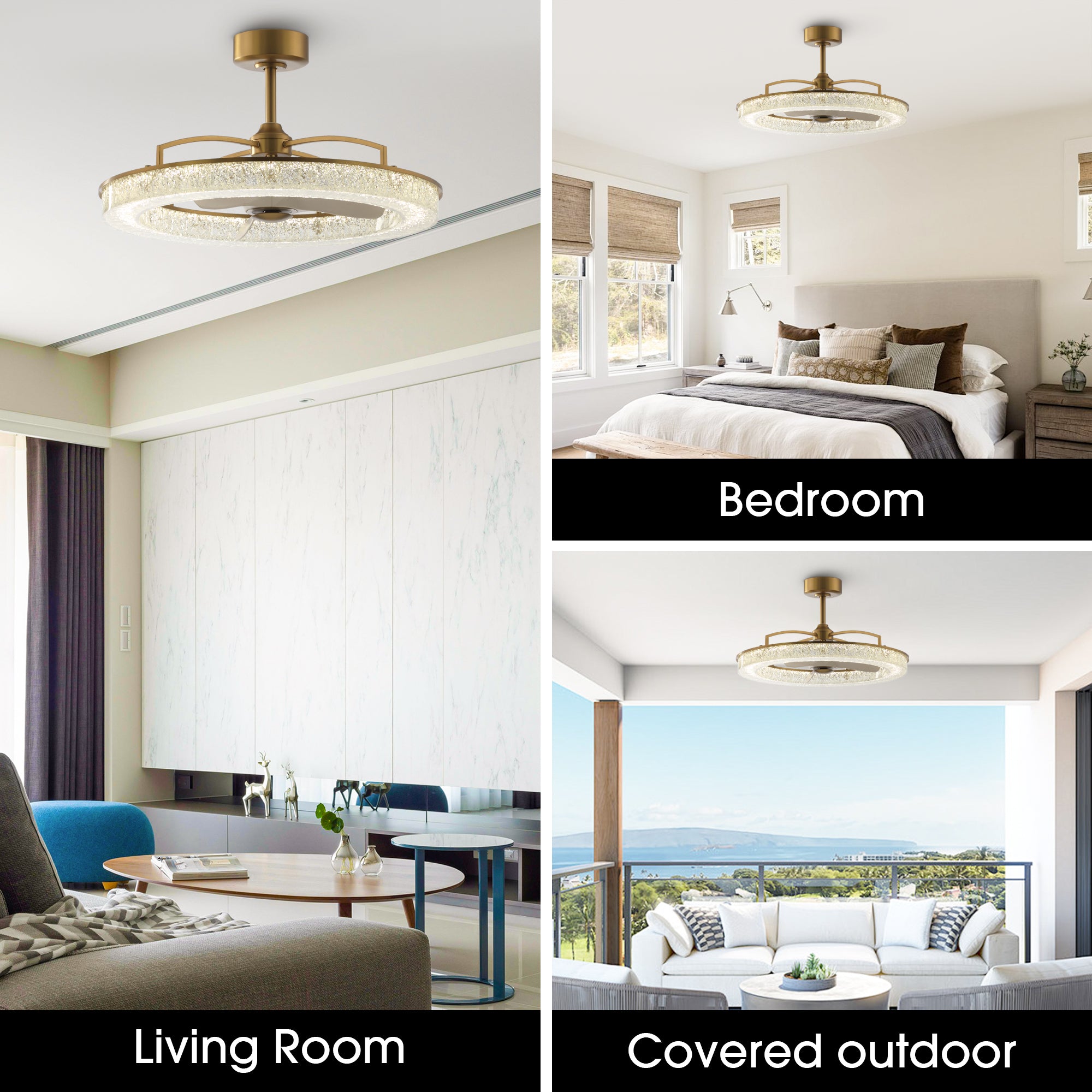 Perimost 32 Inch Electroplated Golden Downrod Mount Luxury Fandelier with Light and Remote Control