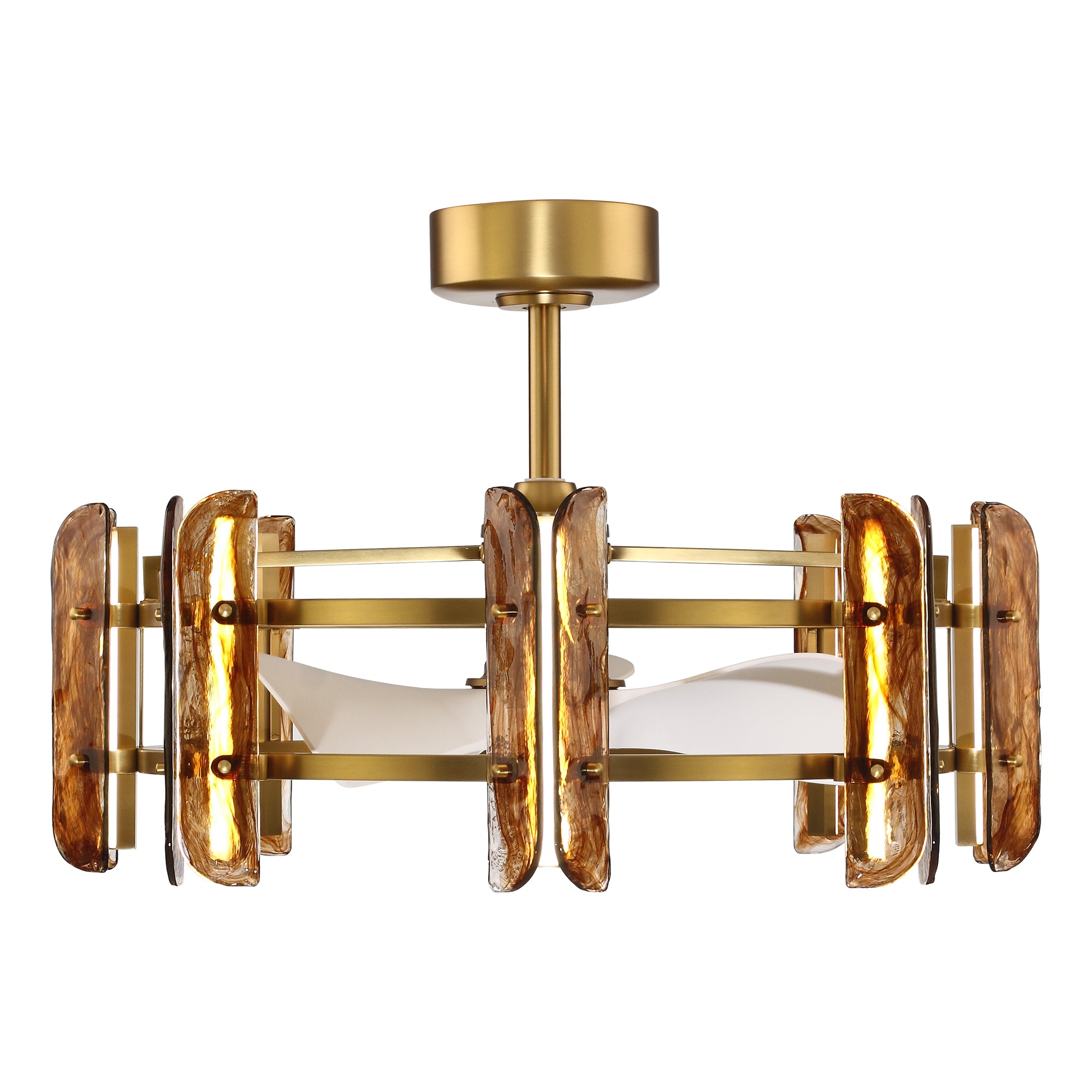 Perimost 32 Inch Electroplated Golden Downrod Mount Luxury Fandelier with Light and Remote Control