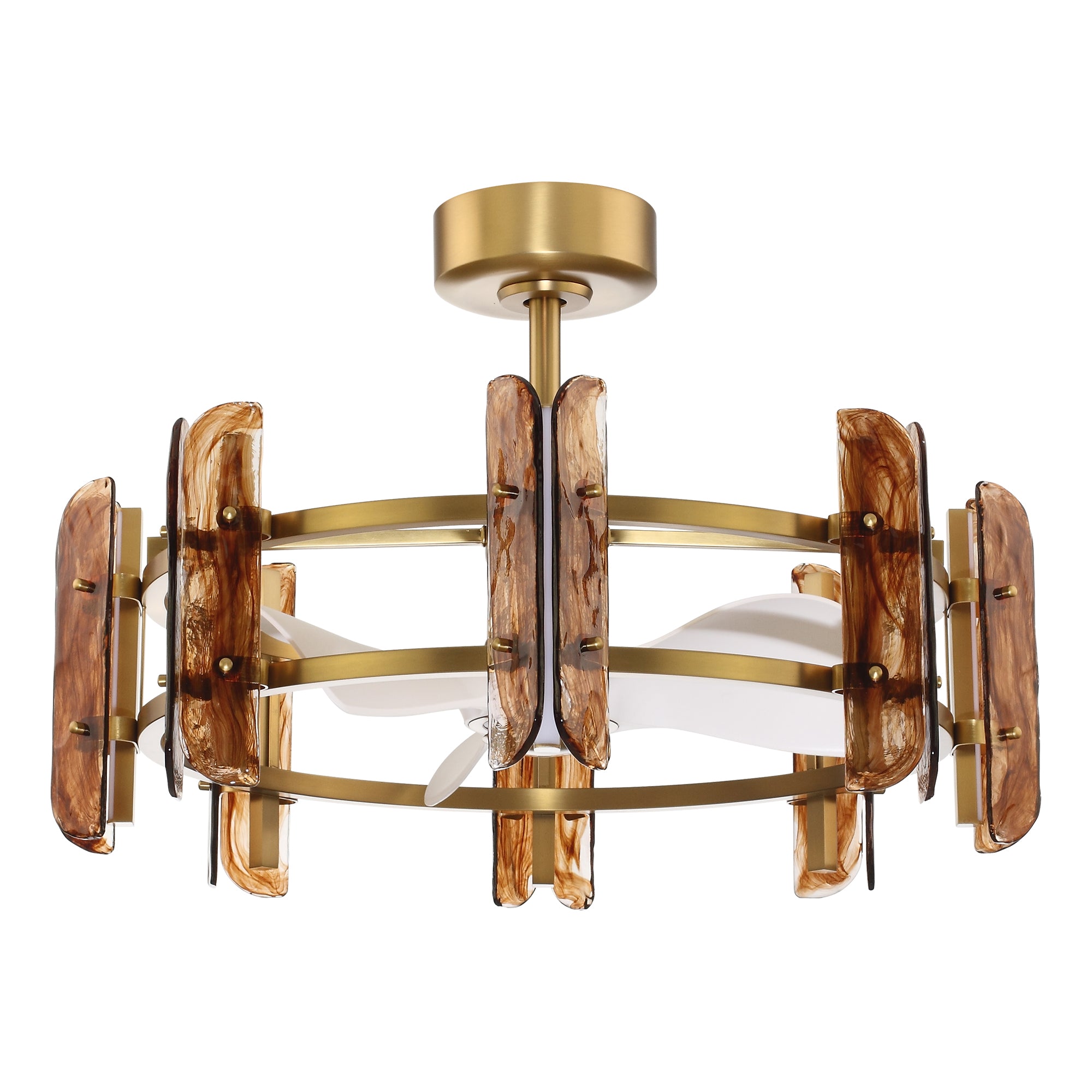 Perimost 32 Inch Electroplated Golden Downrod Mount Luxury Fandelier with Light and Remote Control