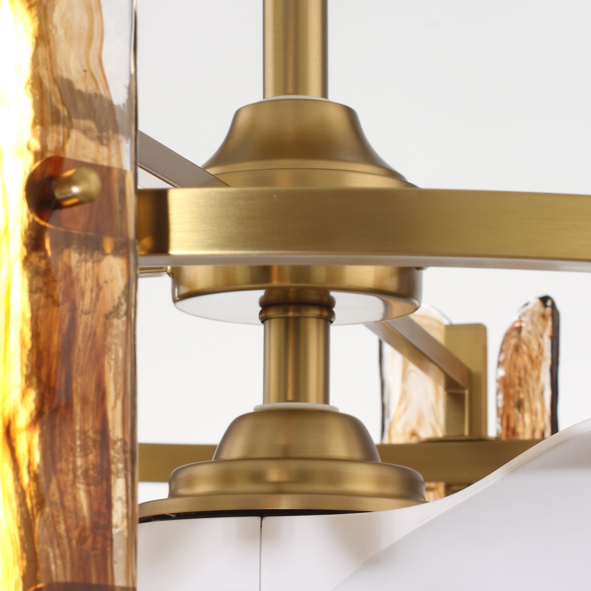 Perimost 32 Inch Electroplated Golden Downrod Mount Luxury Fandelier with Light and Remote Control