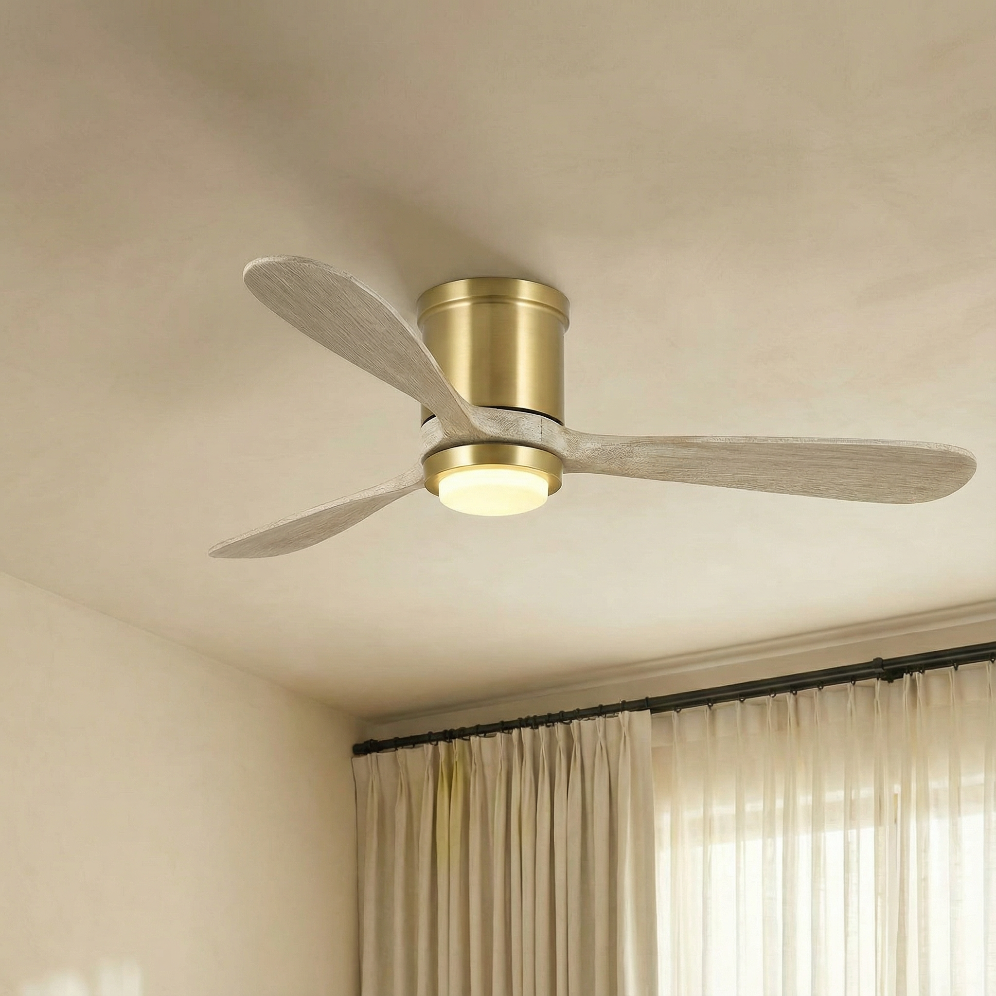 52" Mayna Led Indoor Copper Flush Mounted Ceiling Fan With Light And Remote Control